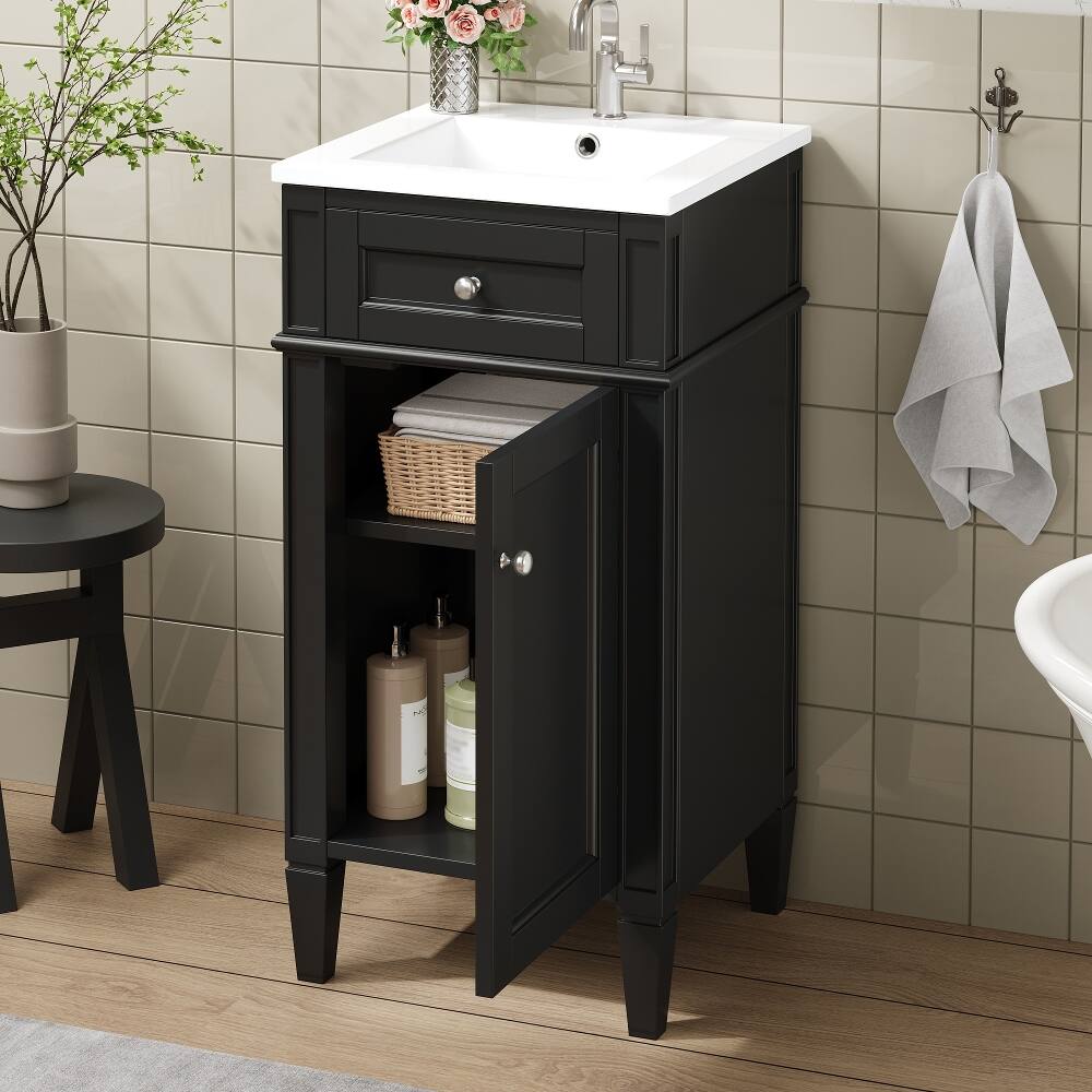 Back. Loheer - Loheer 16 inch bathroom vanity with sink, black freestanding single vanity, french style bathroom cabinet - Black.