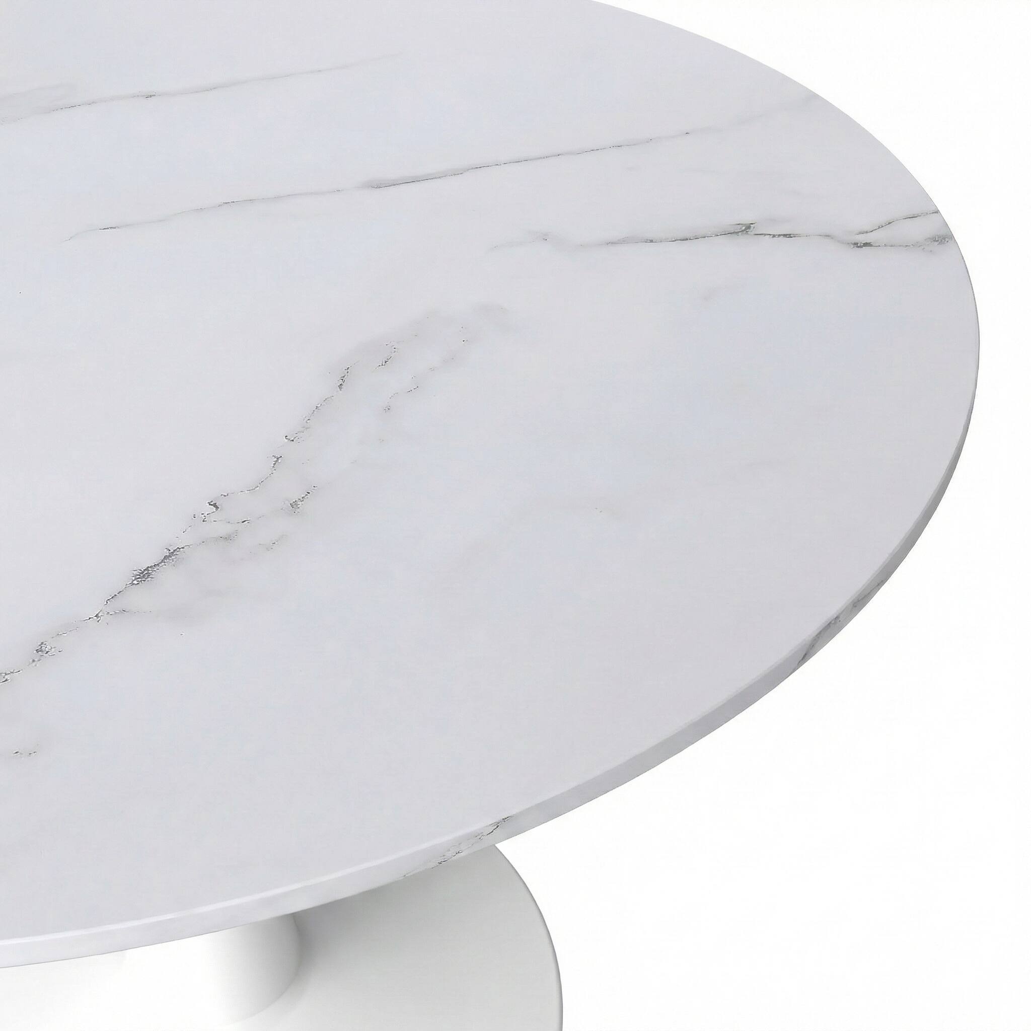 Alt View 5. LeisureMod - Bristol Round Dining Table, Modern MDF/Sintered Stone Top & Scratch-Resistant Steel Base Kitchen Table - MDF - Marbled White.