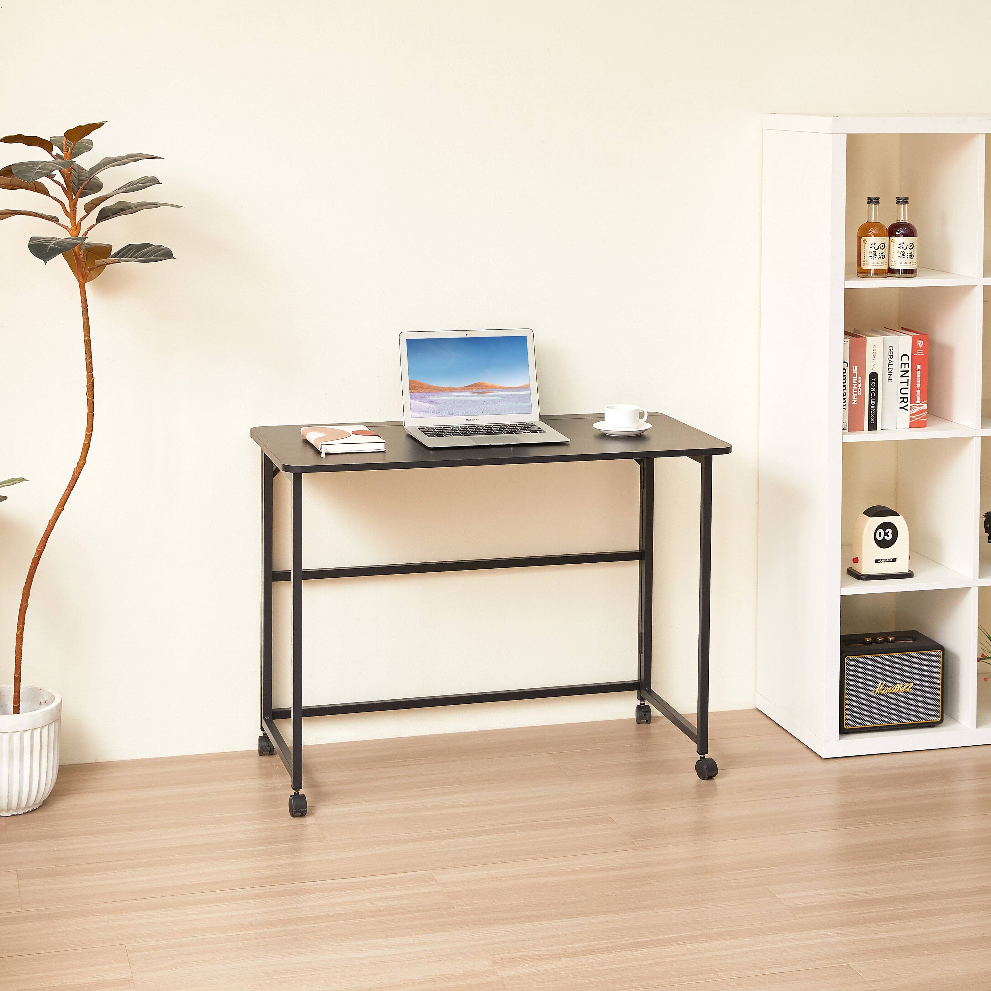 PexFix - 39.3" Small Folding Desk, Space-Saving Computer Table with Wheels for Home Office & Bedroom - Black