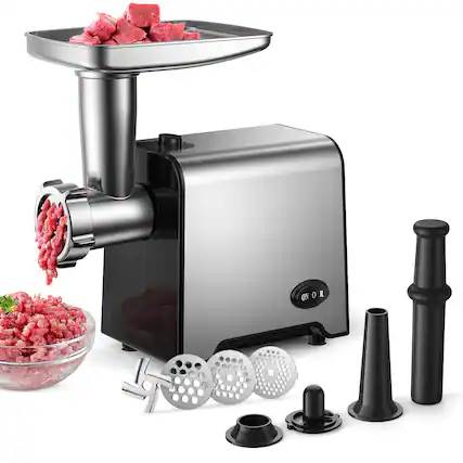 Front. KEINVE - Electric Meat Grinder, 450W Sausage Stuffer Maker with Blade & 3 Plates, Sausage Stuffer Tubes & Kubbe Kit, Black - Black.