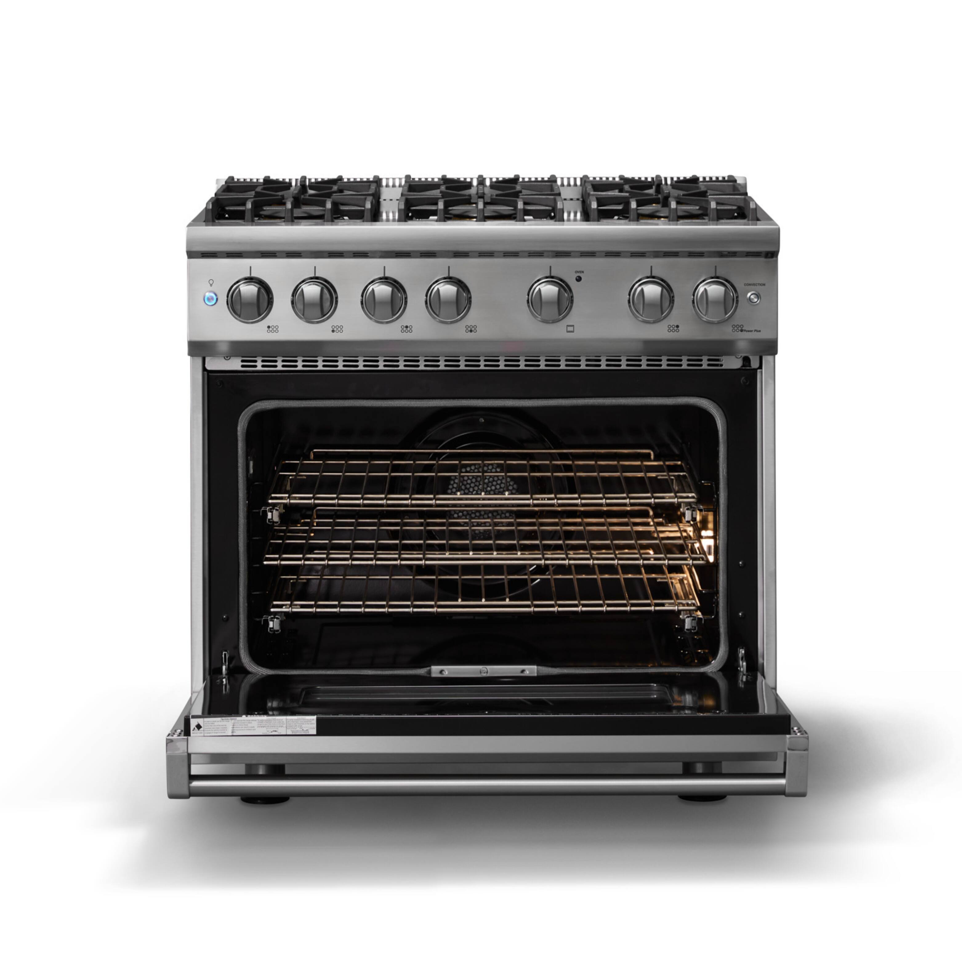 Alt View 2. Viking - 36"W. 5.1 Cu. Ft. Freestanding Manual Clean Sealed 6 Burner Gas Convection Range - Stainless Steel - Stainless Steel.