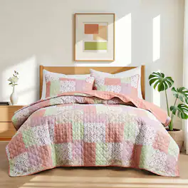 Peace Nest Soft Printed Coverlet Set Floral Geometric Bedspread Modern Reversible Quilt and Shams Set - Tropical flower
