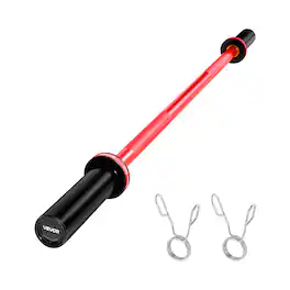 VEVOR - 4FT Barbell Bar, Fits 2-Inch Weight Plates, Barbell Bar with Knurled Grip for Strength Training, Weightlifting, Squat - Red + Black