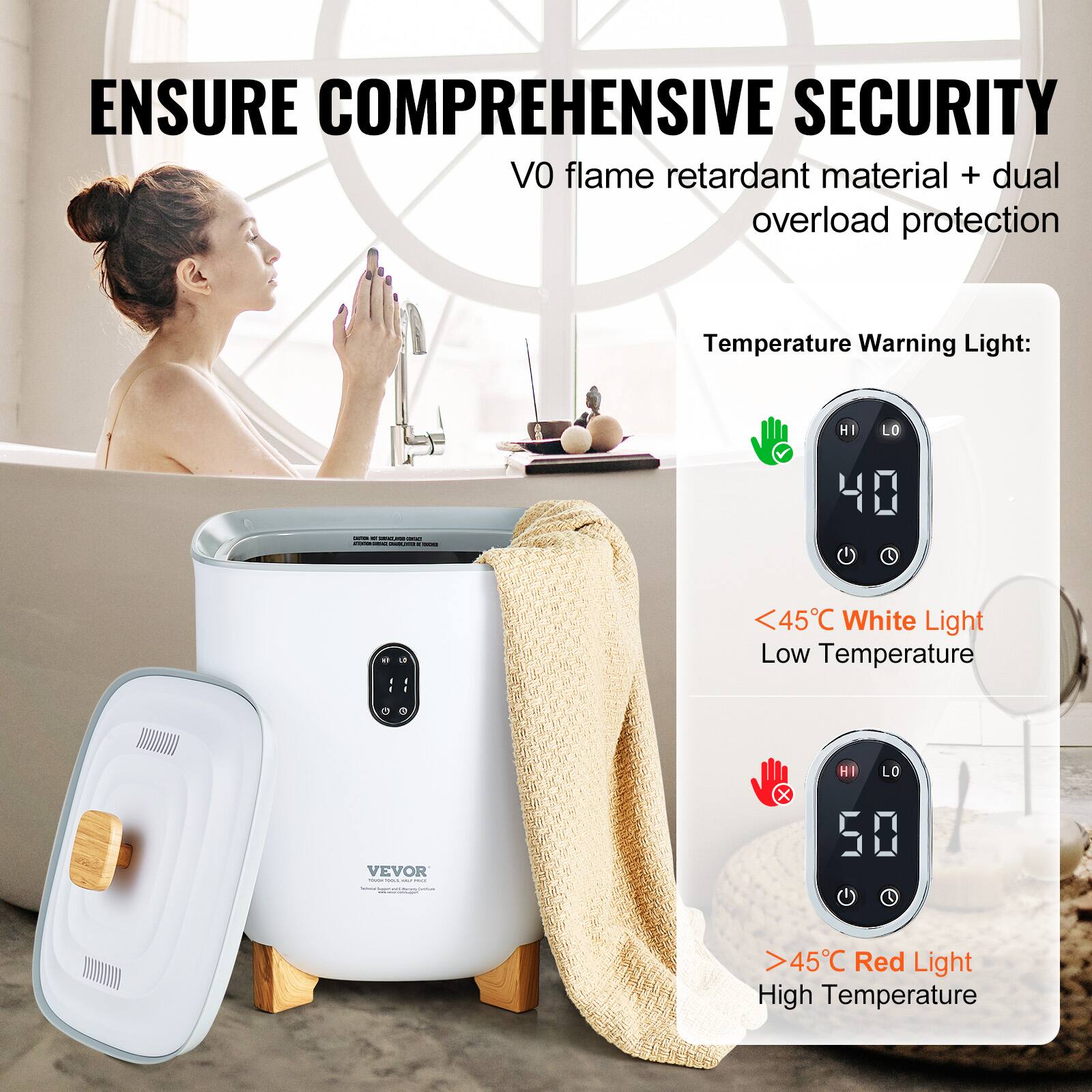 ENSURE COMPREHENSIVE SECURITY VO flame retardant material + dual overload protection

Temperature Warning Light:

<45°C White Light Low Temperature

>45°C Red Light High Temperature