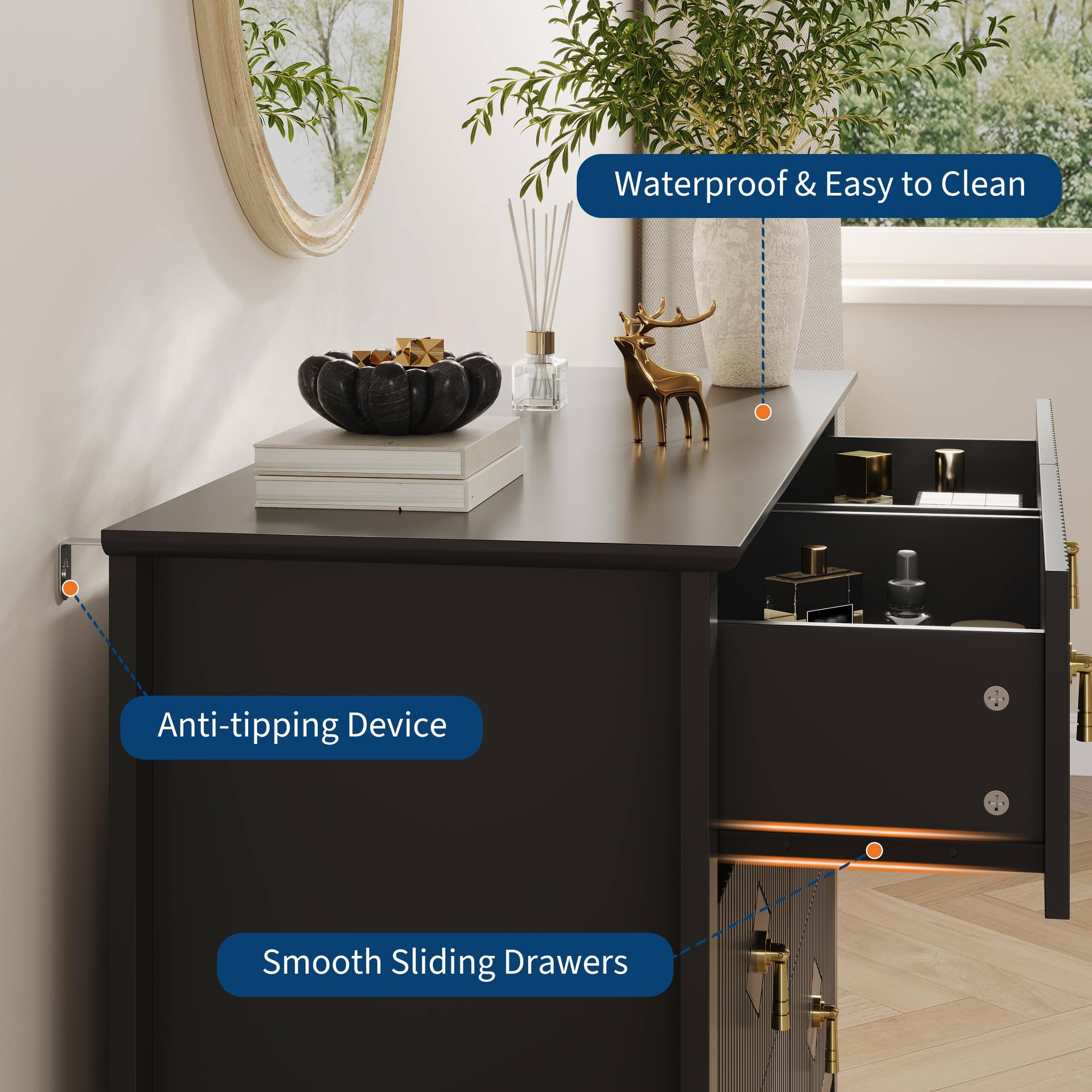 Waterproof & Easy to Clean  
Anti-tipping Device  
Smooth Sliding Drawers
