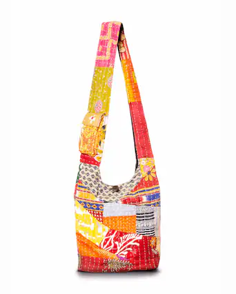 Front. Kathmandu Collection - Kantha Patchwork Hobo Bag - Patchwork Multicolor.