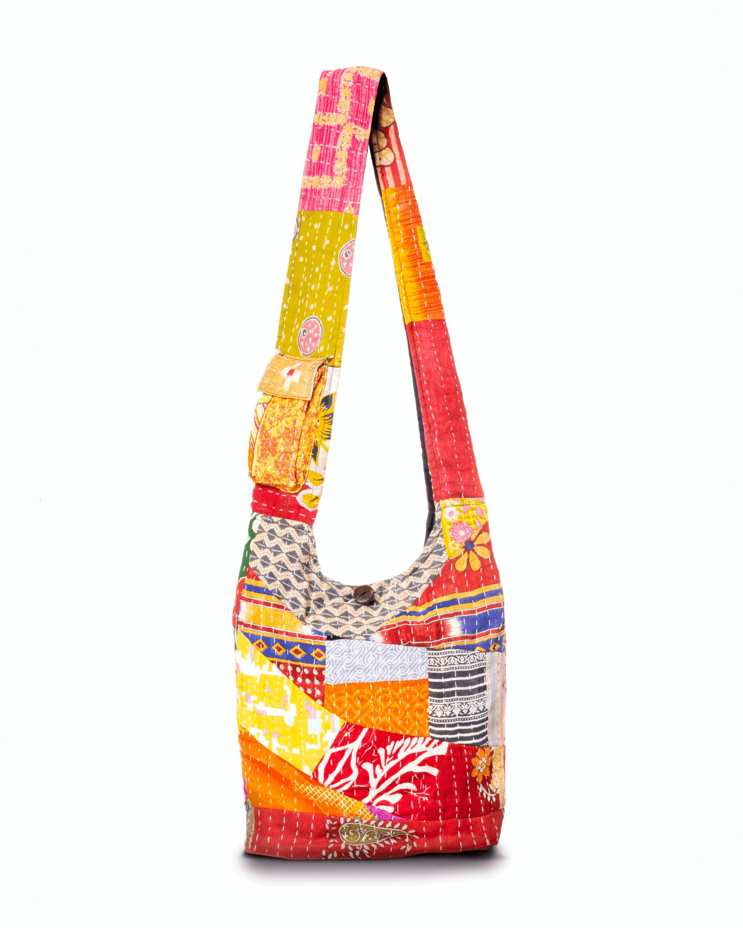 Kathmandu Collection - Kantha Patchwork Hobo Bag - Patchwork Multicolor
