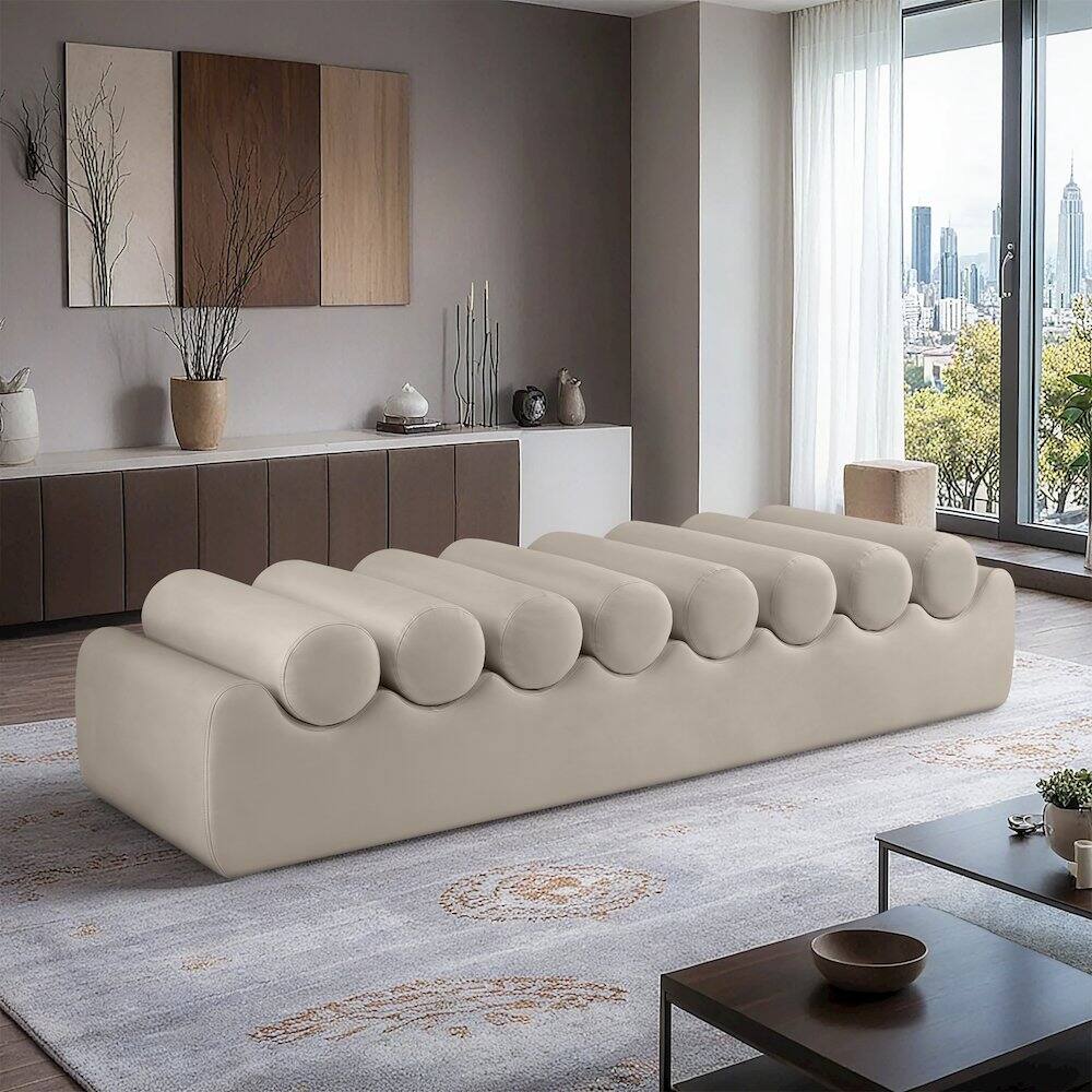 Alt View 1. Meridian Furniture - Rumble Taupe Vegan Leather Bench - Brown.