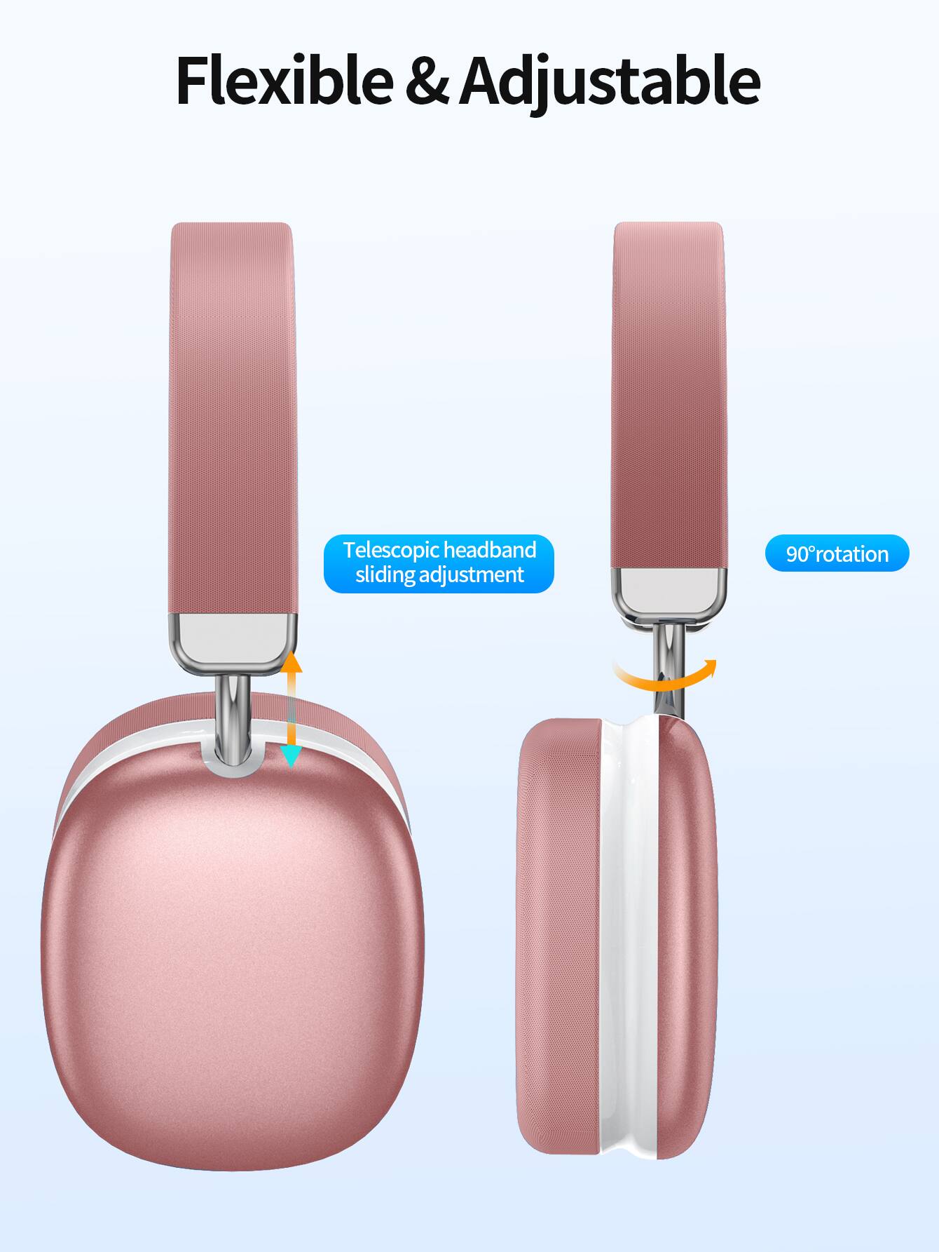 Flexible & Adjustable  
Telescopic headband sliding adjustment  
90° rotation