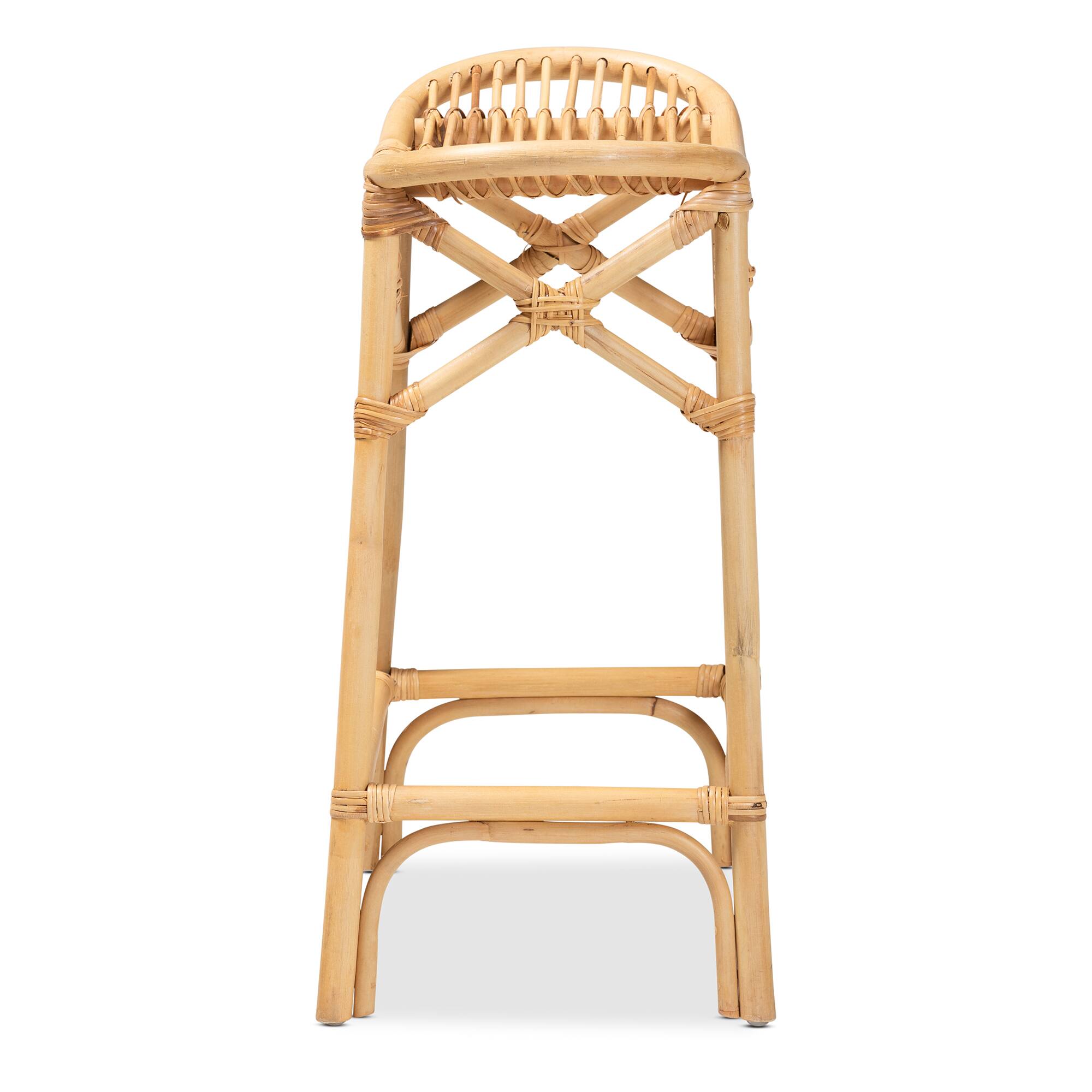 Left. bali & pari - Elgon Modern Bohemian Natural Rattan Counter Stool - Natural Brown.