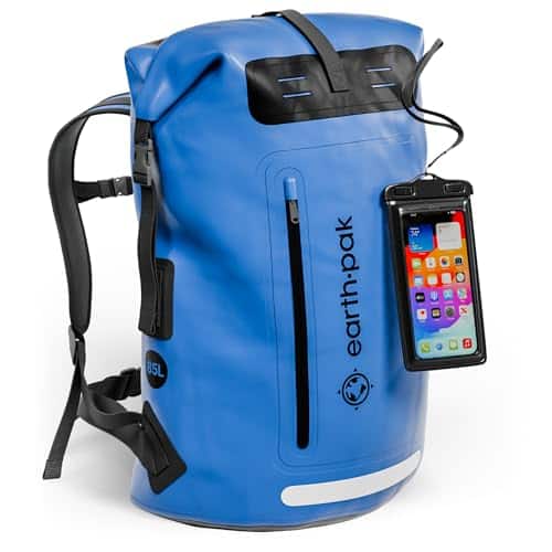 Stamp n Camp - Waterproof Backpack - Heavy Duty Hiking Roll-top Closure Bag Cushioned Dry Phone Case - Blue-85L