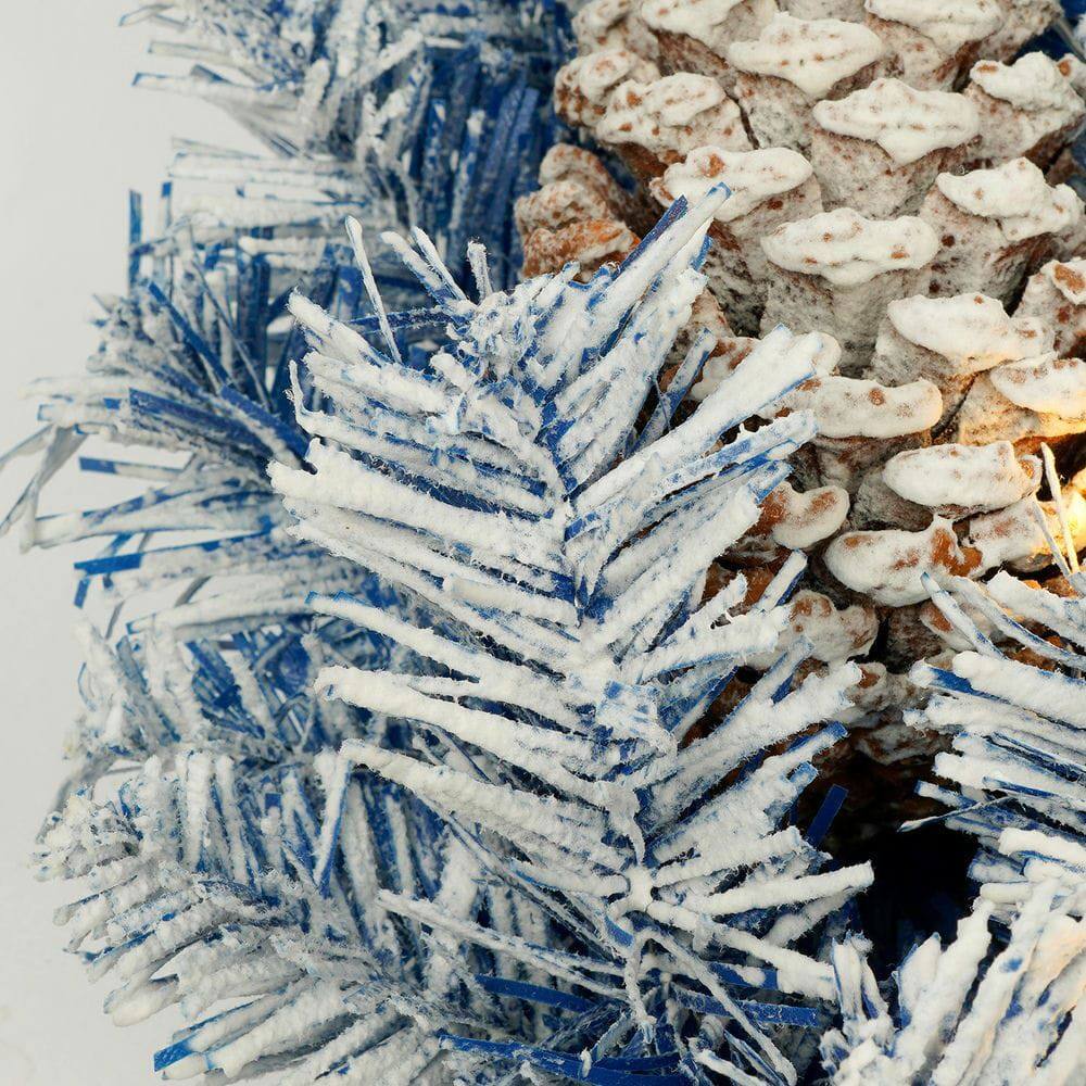 Alt View 1. Resenkos - 4-Piece Pre-Lit Christmas Set with LED Garland, Wreath, and Two Decorative Entryway Trees, Blue - Blue.