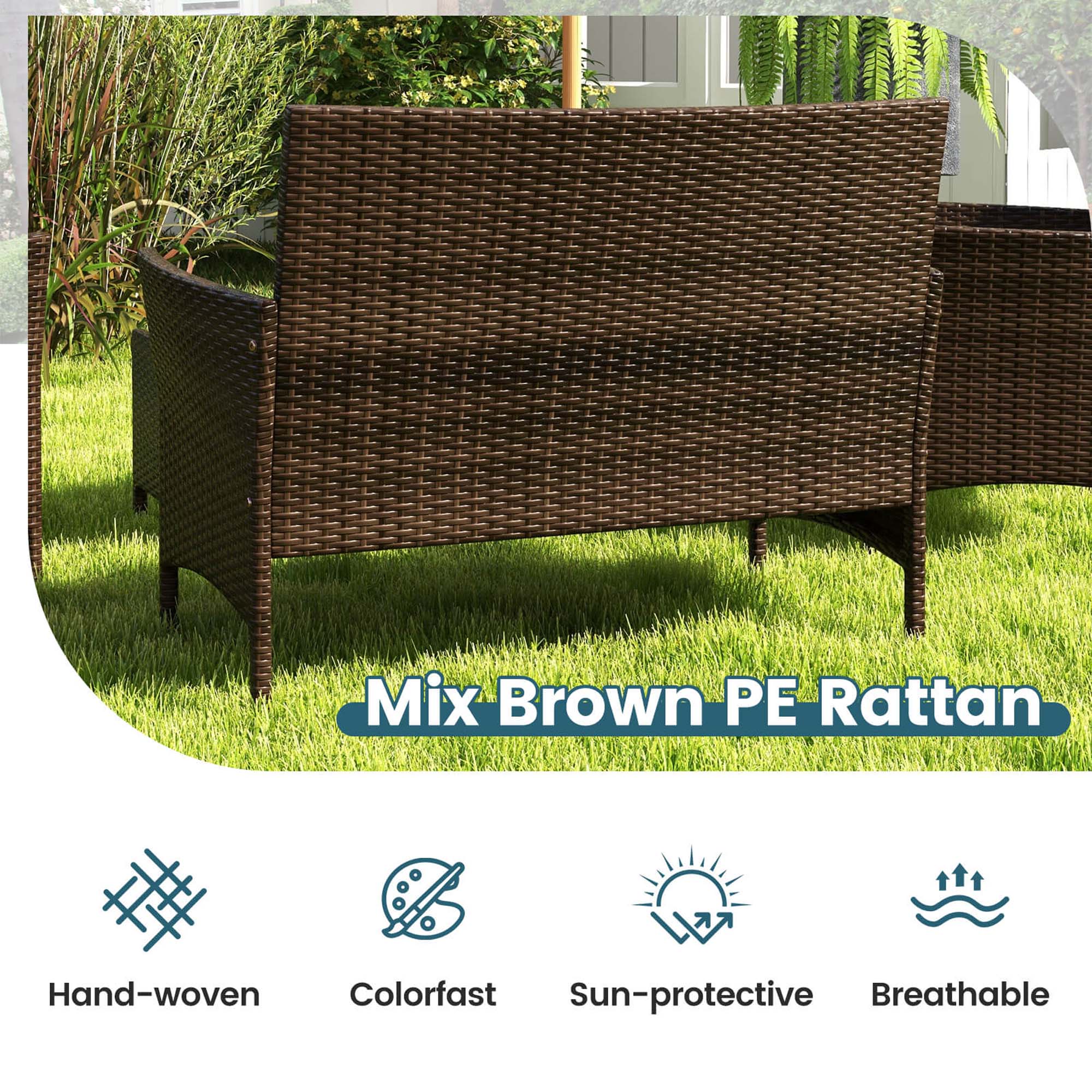 Mix Brown PE Rattan, Hand-woven, Colorfast, Sun-protective, Breathable