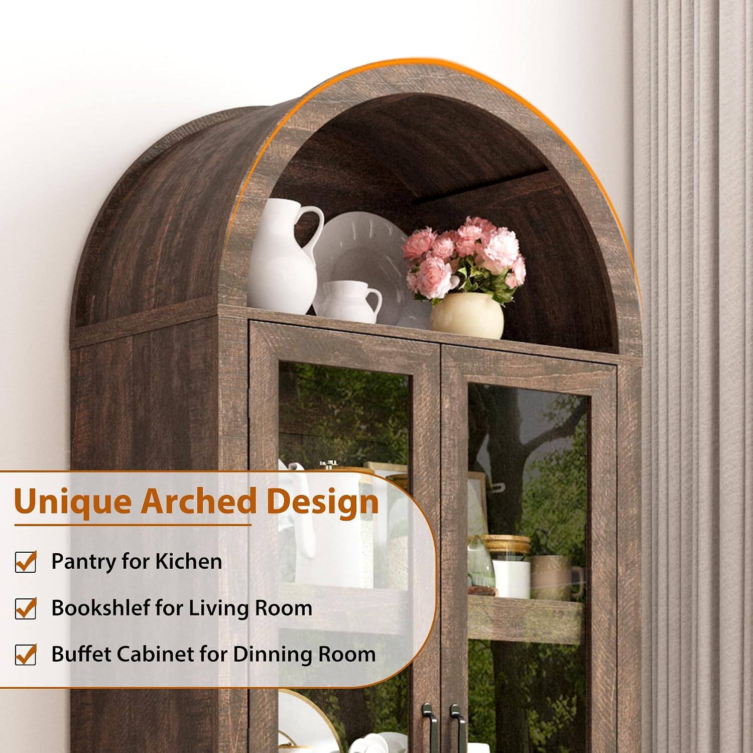 Unique Arched Design  
- Pantry for Kitchen  
- Bookshelf for Living Room  
- Buffet Cabinet for Dining Room