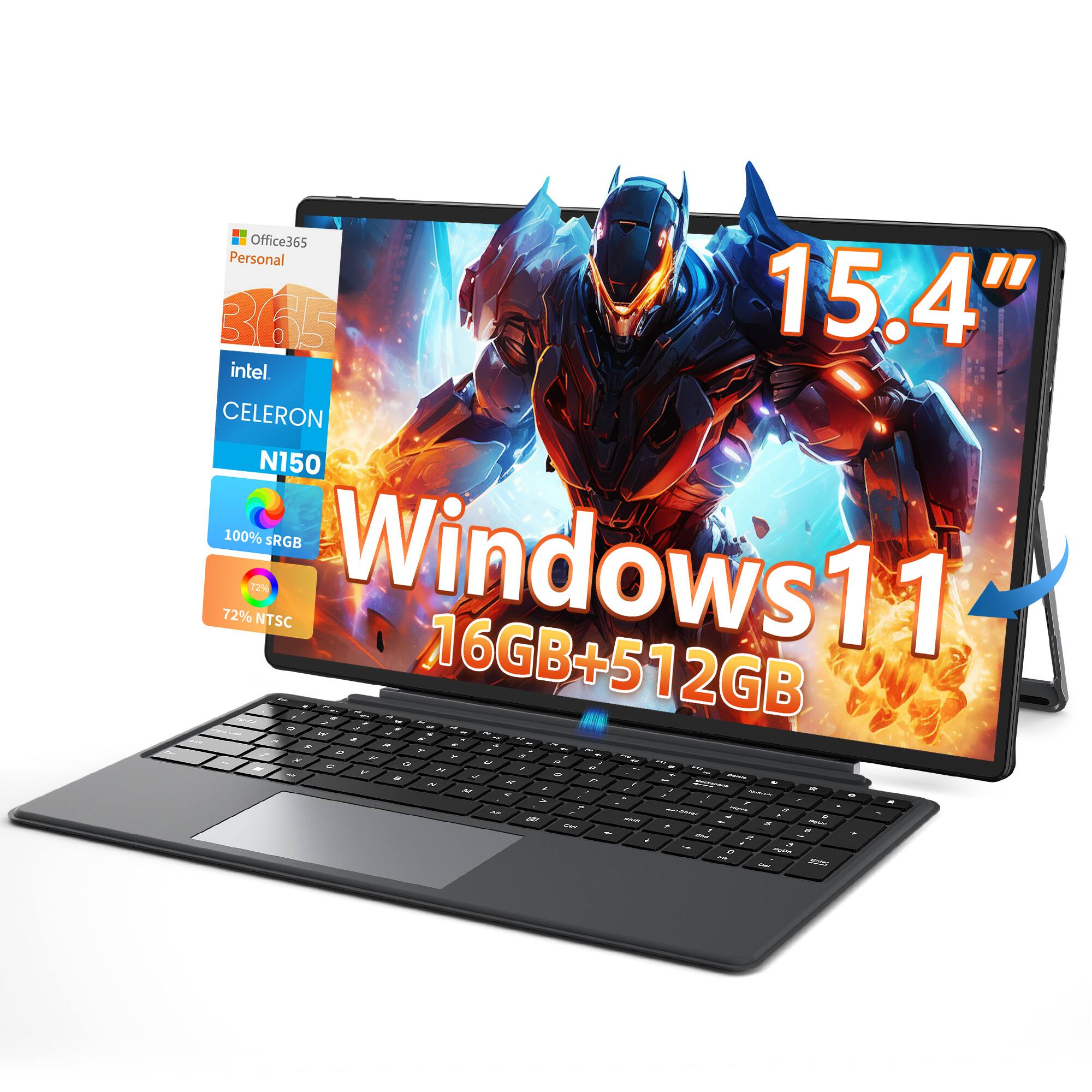 Office 365 Personal  
15.4"  
Intel Celeron N150  
100% sRGB  
72% NTSC  
Windows 11  
16GB + 512GB