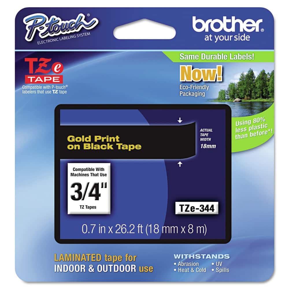 Brother - P-Touch TZE344 0.7 in. x 26.2 ft. TZe Standard Adhesive Laminated Labeling Tape - Gold on - Black
