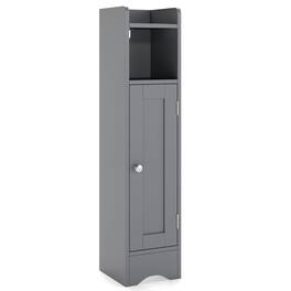 Costway - Bathroom Storage Cabinet with Door Toilet Paper Holder Stand for Small Spaces - Gray
