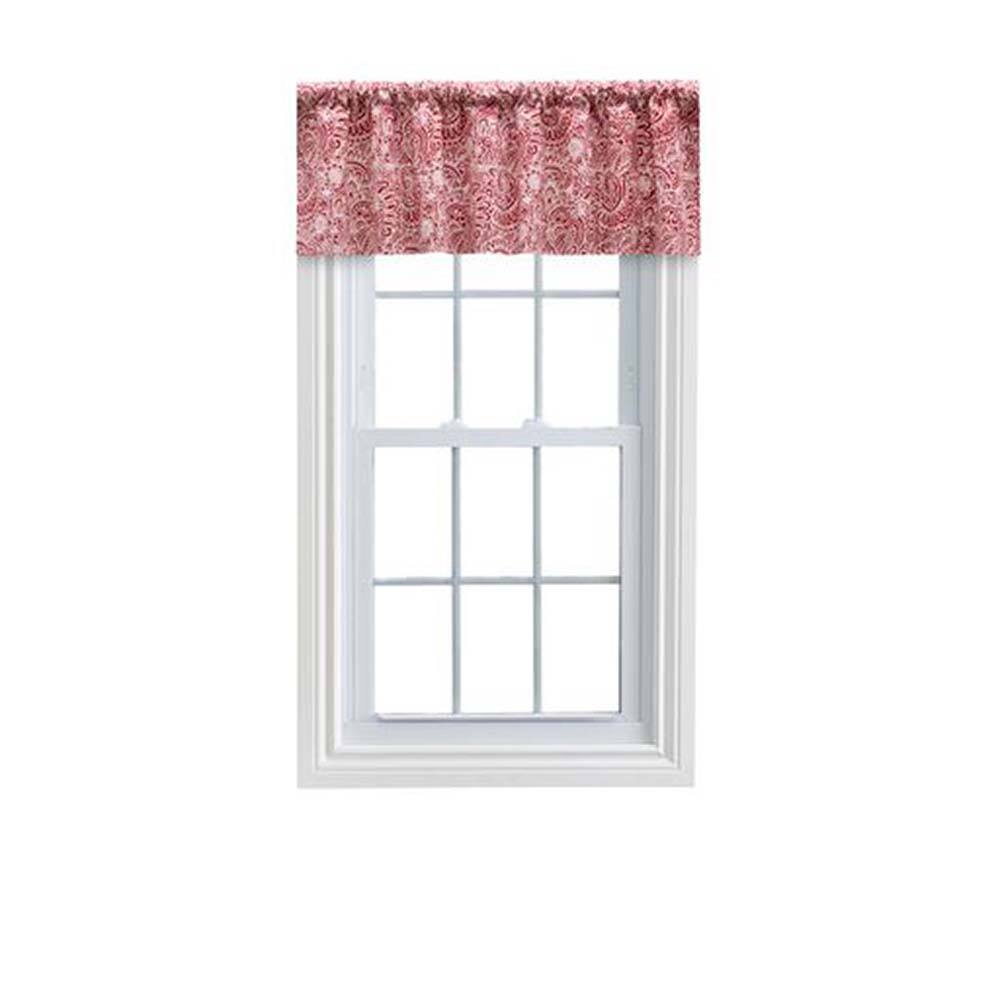 Front. Ellis Curtain - Ellis Segovia Printed Paisley Pattern on Ground 3" Rod Pocket High Quality Tailored Valance 50"x16" Red - Red.