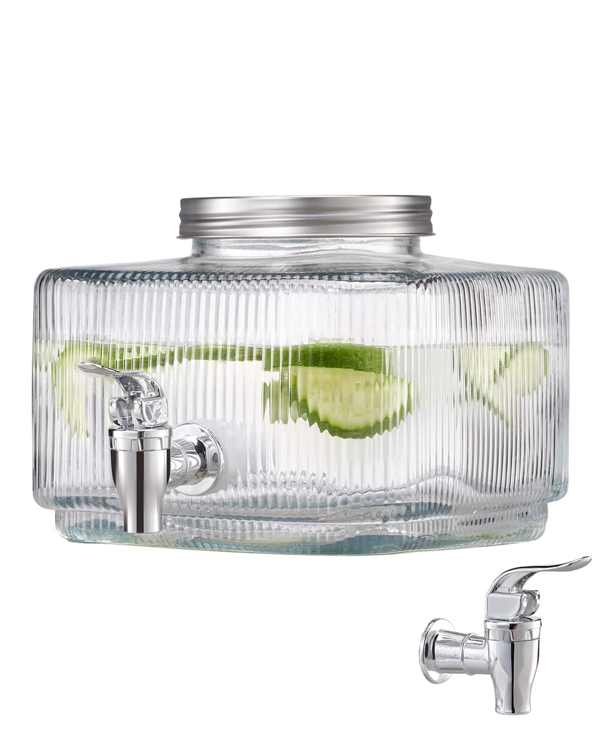 VEVOR - Beverage Dispenser, 0.8 Gallon Drink Dispensers for Parties, Glass Juice Dispenser with No-Drip Spigot and Lid - Transparent