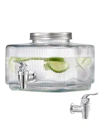 Front. VEVOR - Beverage Dispenser, 0.8 Gallon Drink Dispensers for Parties, Glass Juice Dispenser with No-Drip Spigot and Lid - Transparent.