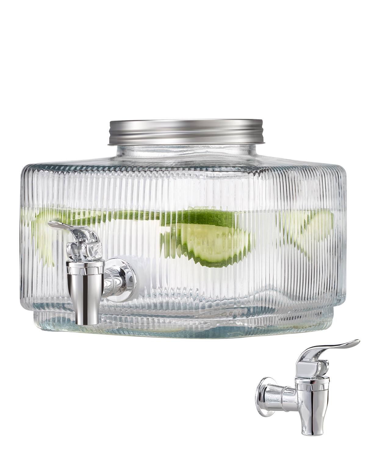 Front. VEVOR - Beverage Dispenser, 0.8 Gallon Drink Dispensers for Parties, Glass Juice Dispenser with No-Drip Spigot and Lid - Transparent.