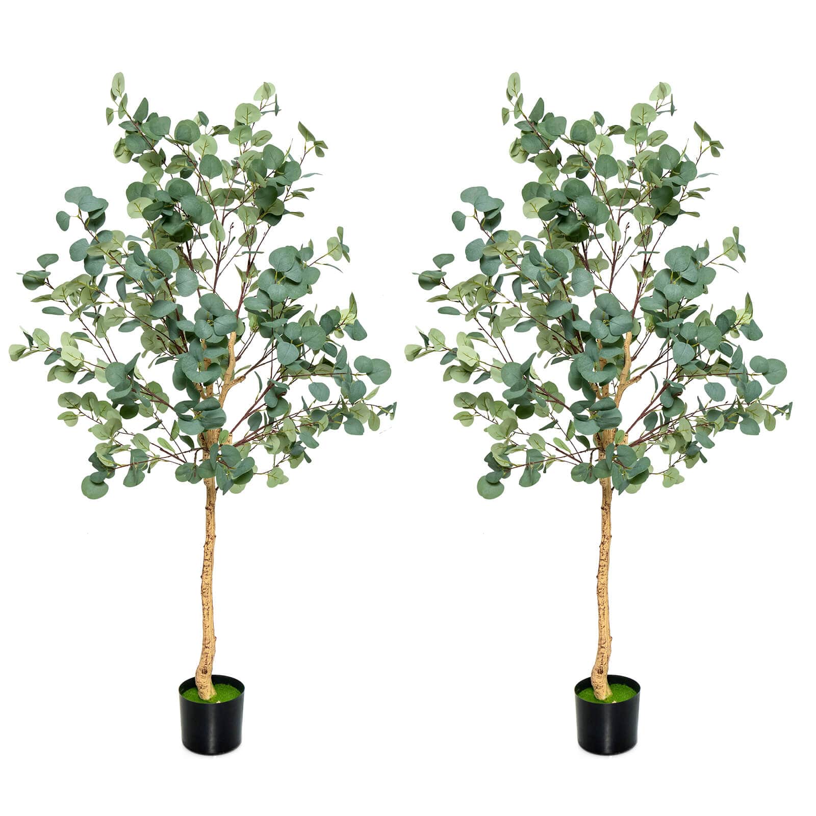 Costway - 2 PCS 5.5FT Artificial Tree Fake Eucalyptus Tree for Living Room Office Home - Green