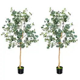 Costway - 2 PCS 5.5FT Artificial Tree Fake Eucalyptus Tree for Living Room Office Home - Green