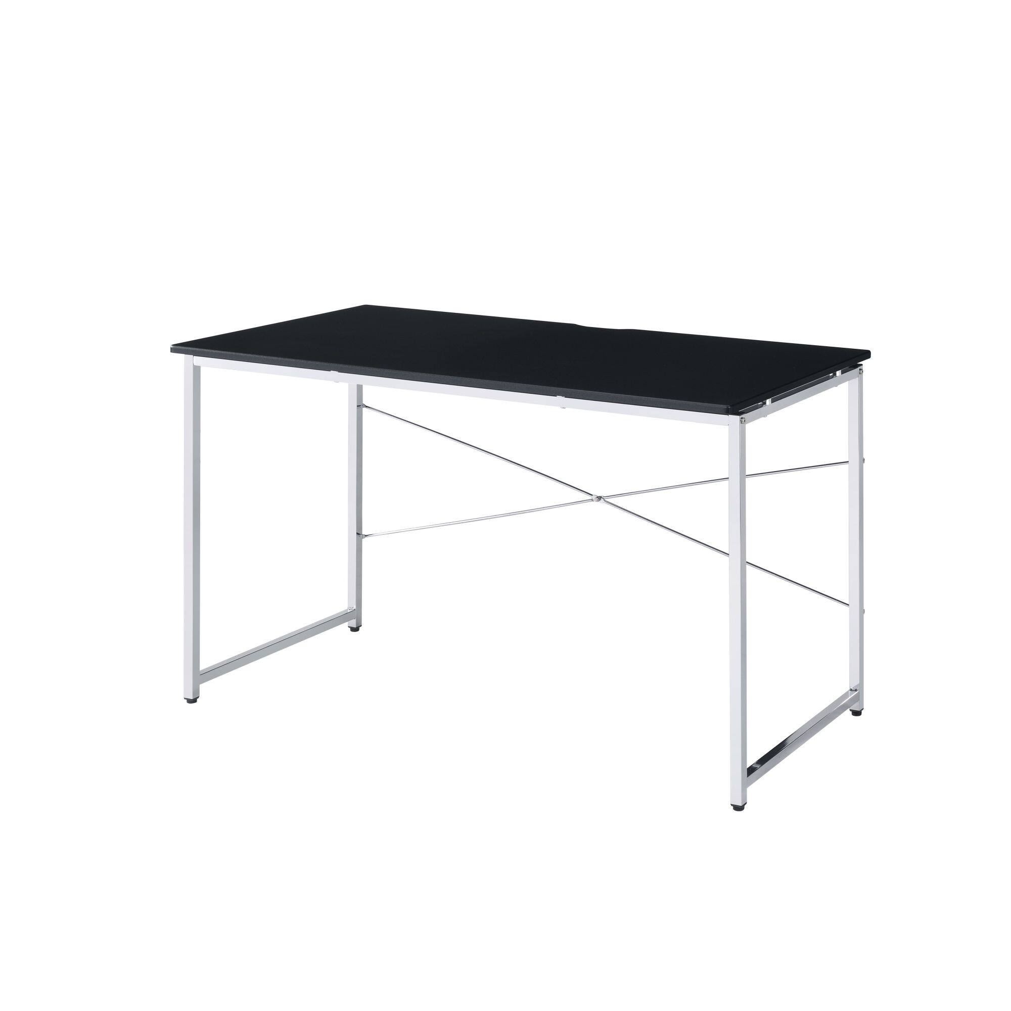 Left. GOODSILO - Modern Writing Desk with Metal Frame and X-Shape Support Bar for Home Office - Black+Chrome.