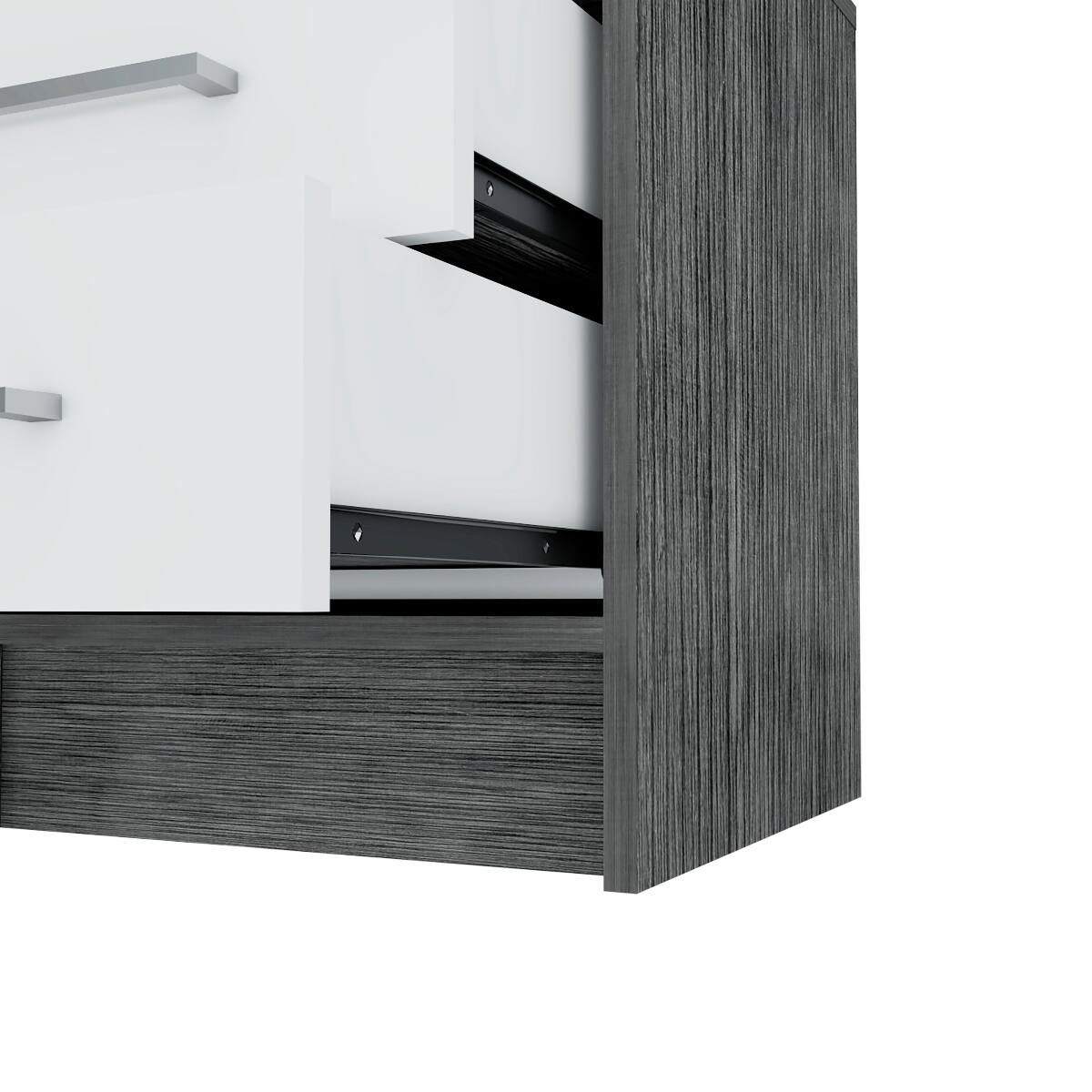 Alt View 6. Loheer - Loheer Two Drawer Nightstand with Open Shelf, Smoky Oak and White, Modern Bedroom Storage - Smoky Oak and White.