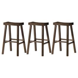 Maven Lane - Vincent Wooden Rustic Aesthetic Kitchen Bar Stool, Set of 3 - Antiqued Brown