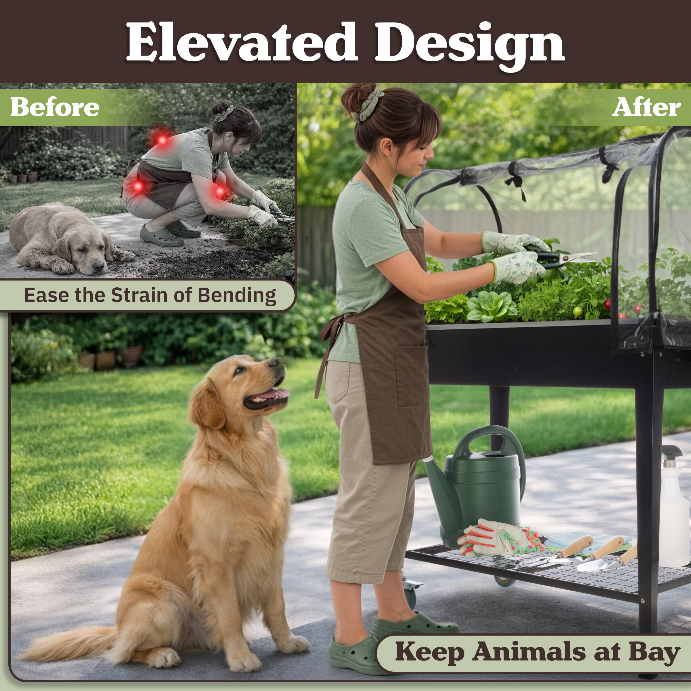 Elevated Design

Before
Ease the Strain of Bending

After
Keep Animals at Bay