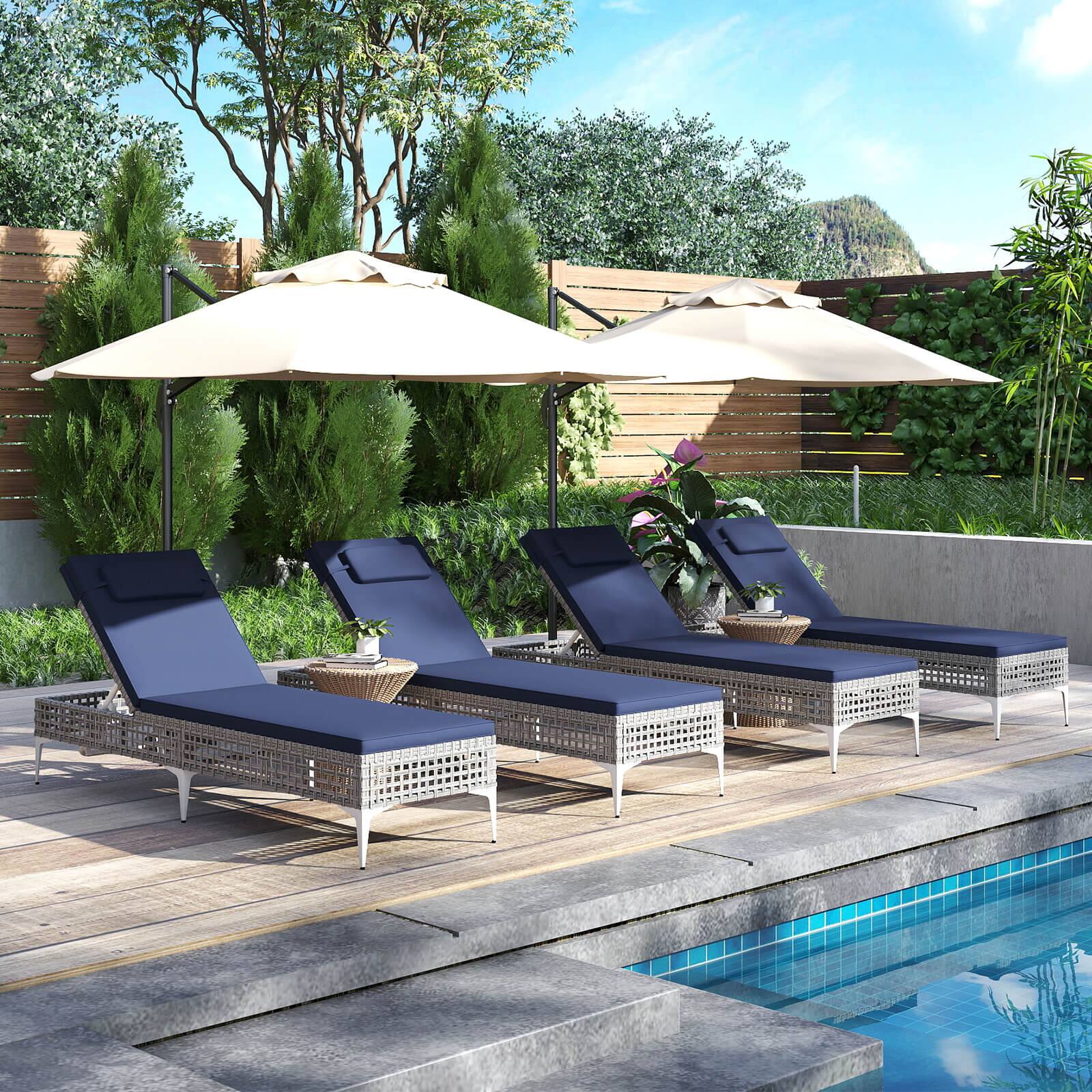 Alt View 4. Costway - Costway 2 PCS Patio Chaise Lounge Chair with 6-Level Adjustable Backrest Removable Cushion - Navy.