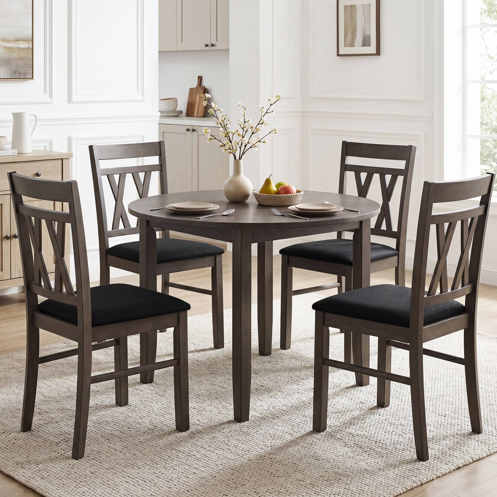 Alt View 5. Costway - Costway Dining Chairs Set of 4 with Solid Rubber Wood Frames for Dining Room, Living Room - Rustic Gray + Black.
