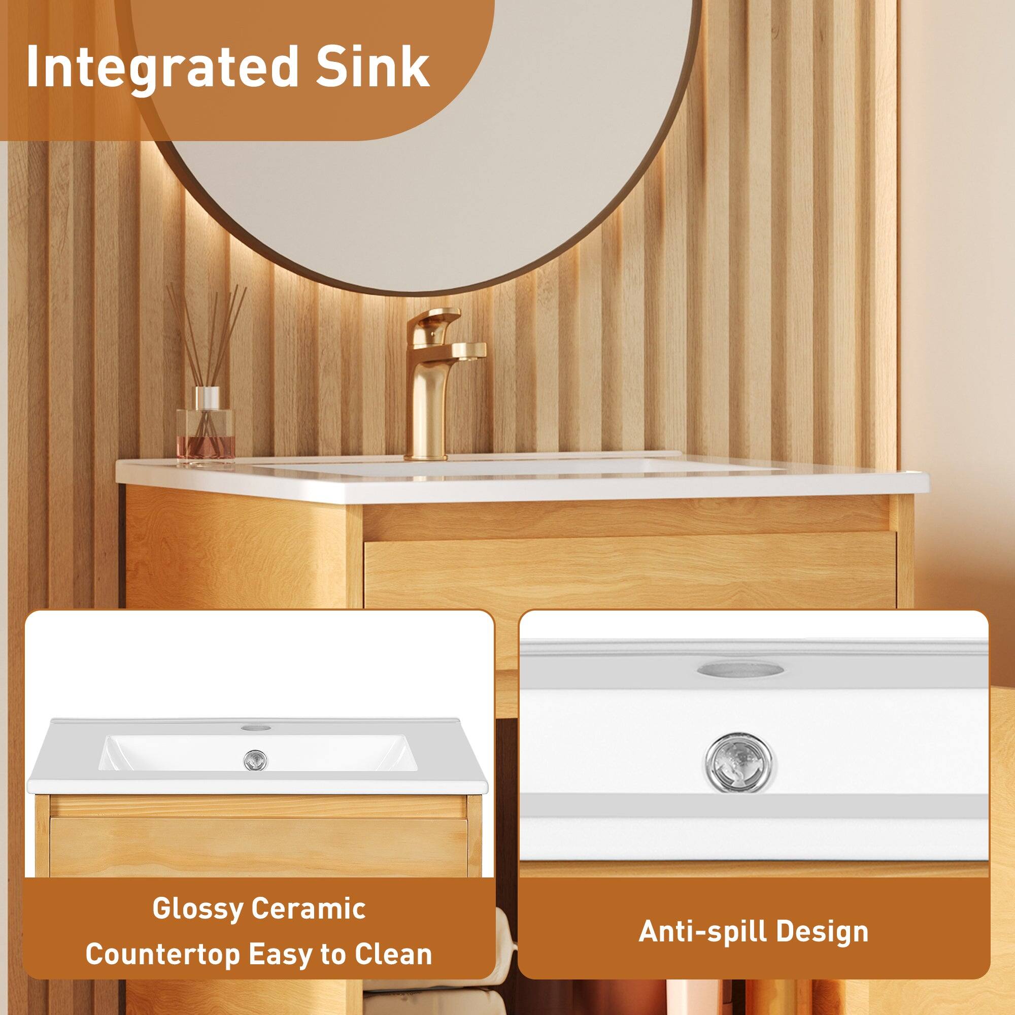Integrated Sink

Glossy Ceramic Countertop Easy to Clean

Anti-spill Design