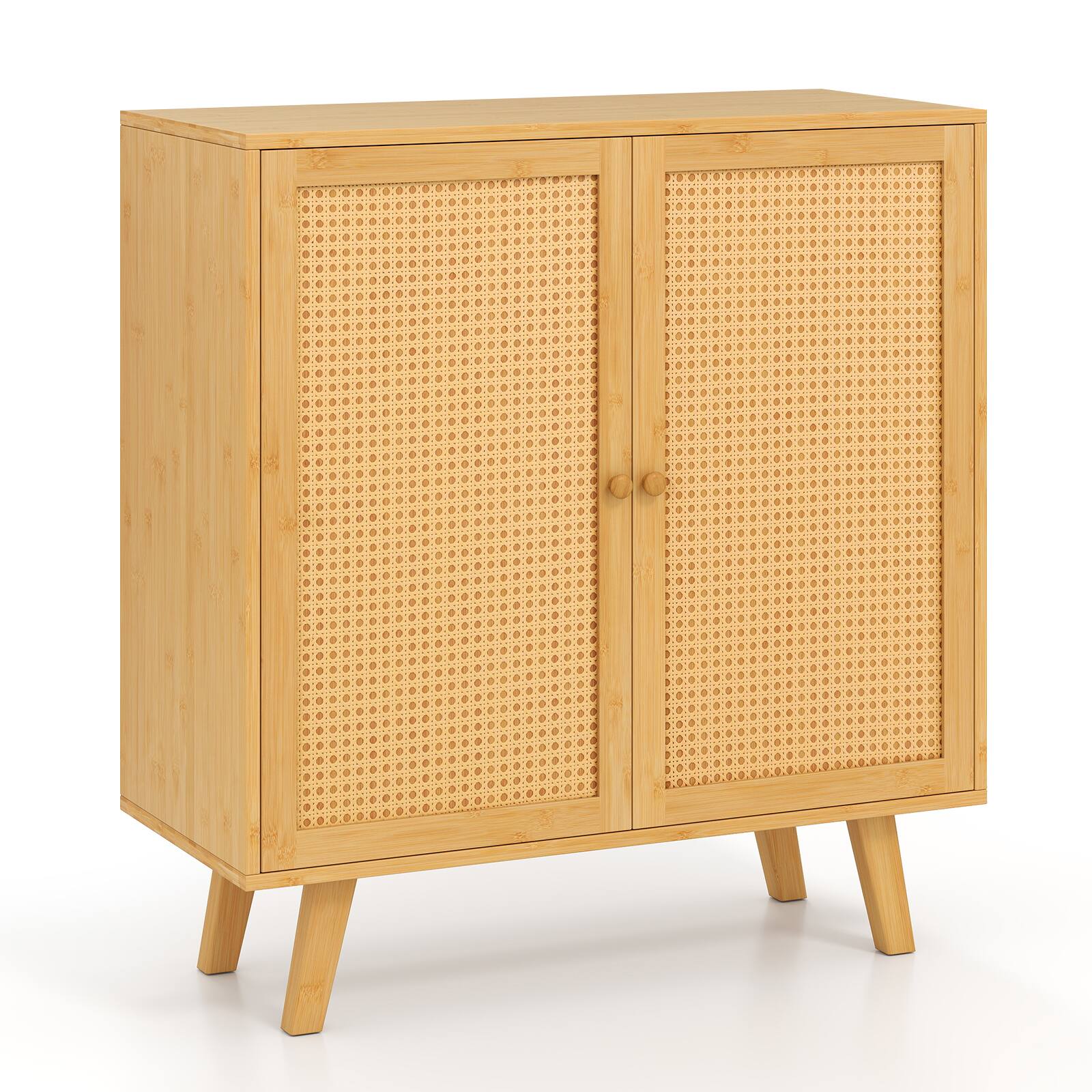 Alt View 9. Gymax - Gymax Bamboo Buffet Cabinet w/ PE Rattan Doors Freestanding Kitchen Cupboard Natural - Natural.