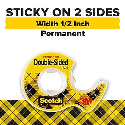 STICKY ON 2 SIDES  
Width 1/2 Inch  
Permanent  

Permanent Double-Sided Tape  
Scotch 3M