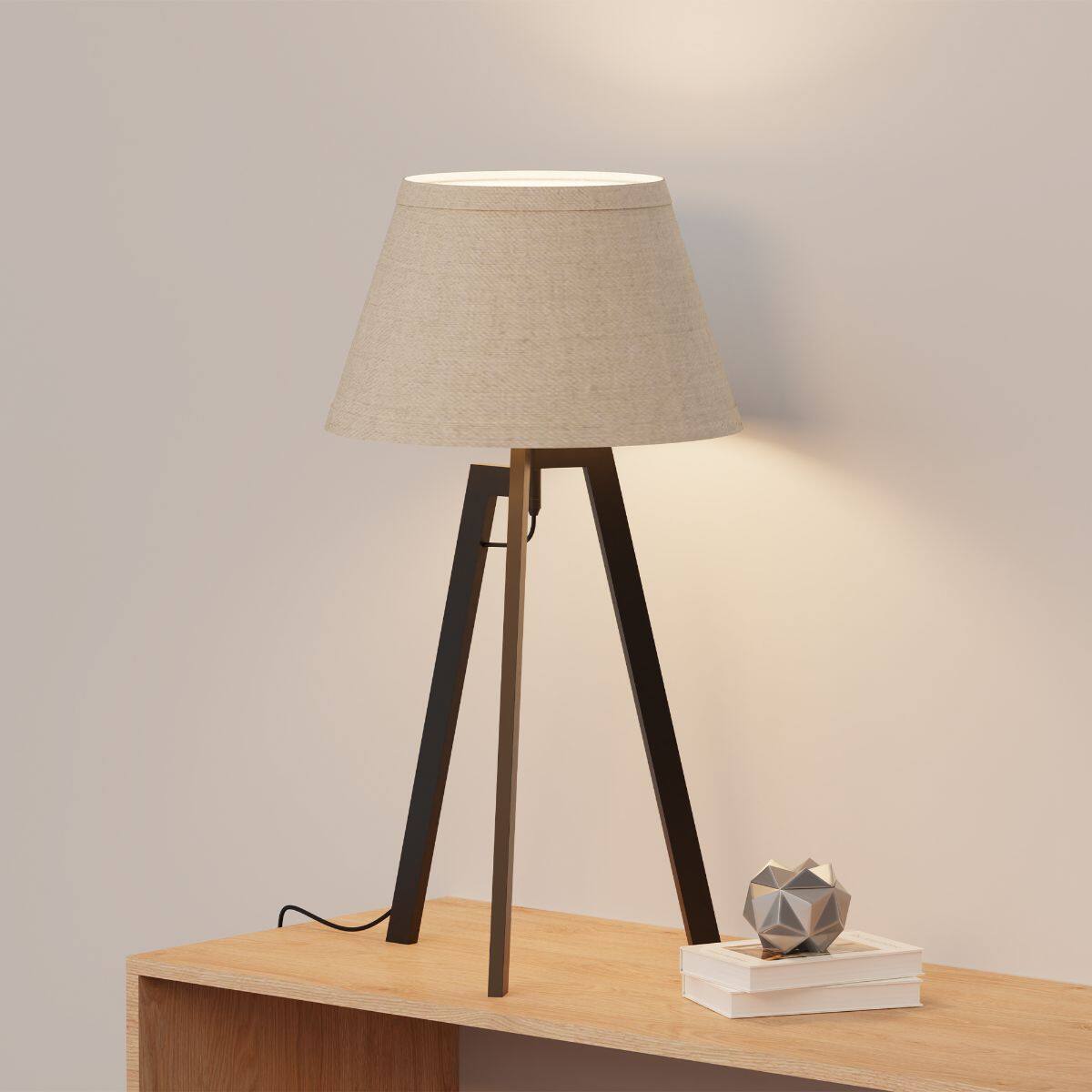 Alt View 1. Infibrite - Architectural Tripod 27 Inch Table Lamp with Textured Shade, E26 Bulb Compatible - White.