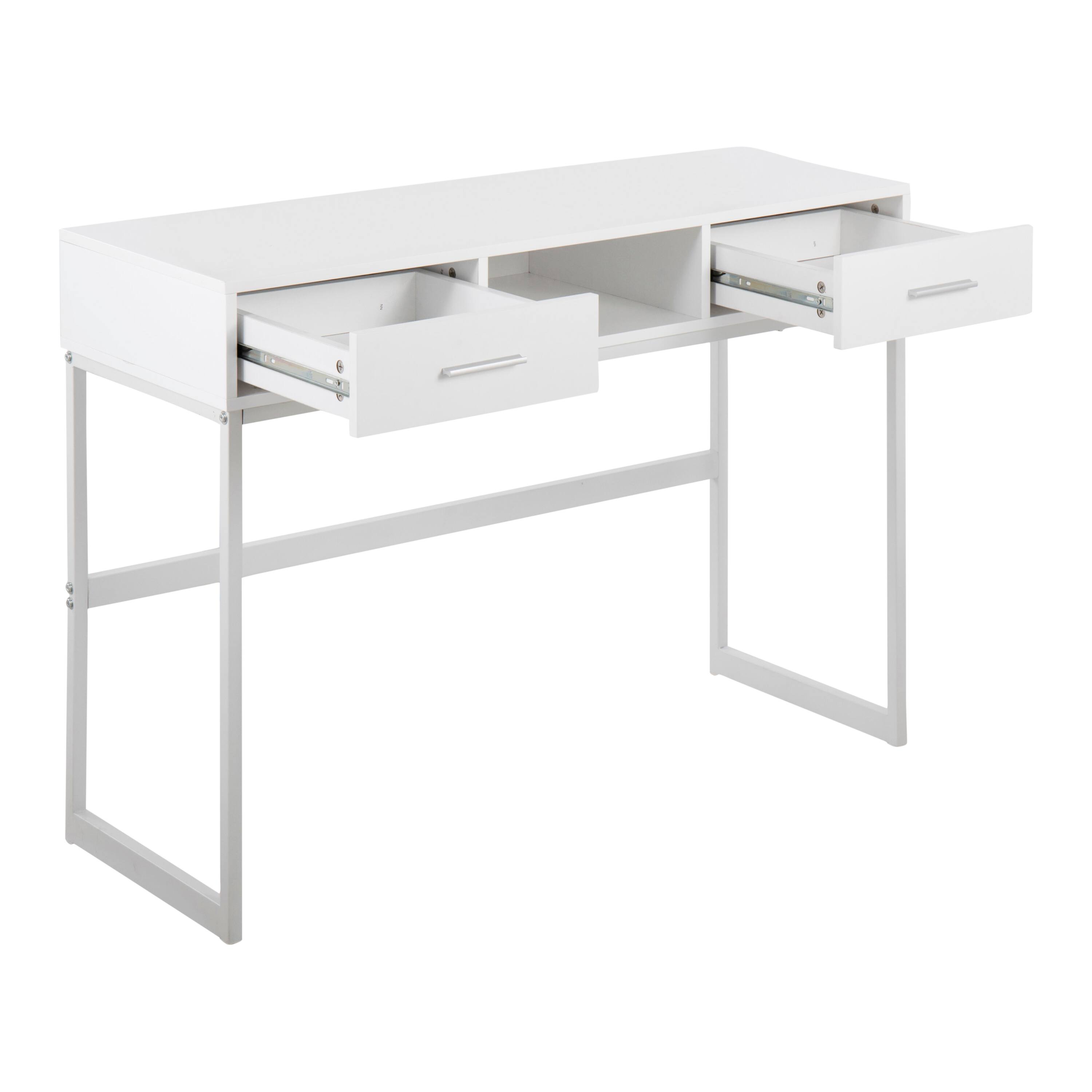 Angle. TinyHomie - Franklin Contemporary Console Table in White Metal and White Wood by LumiSource - White.