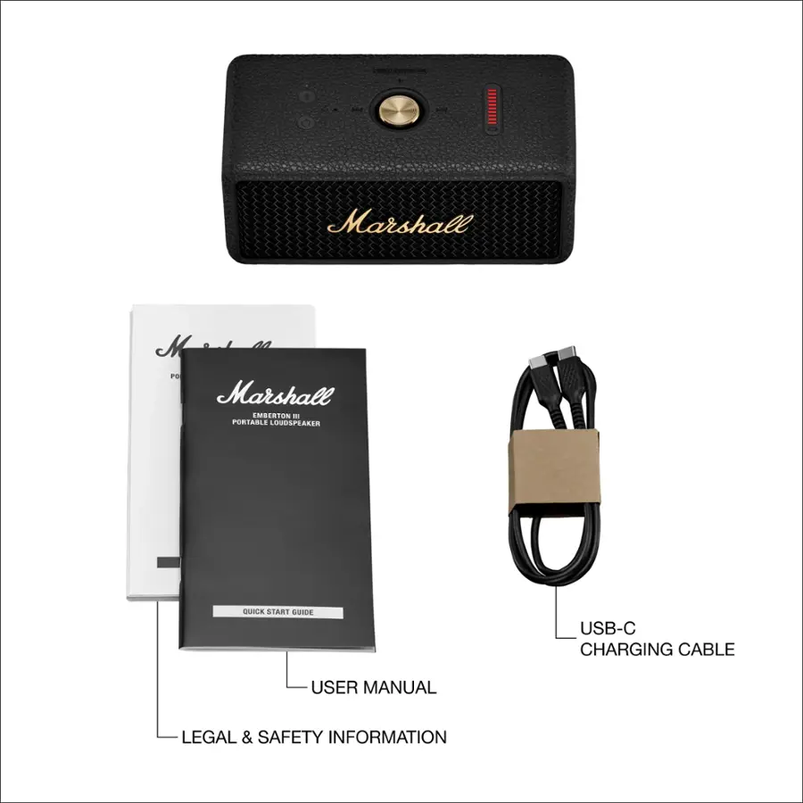 Marshall M 00 P. Marshall Emberton 1 Portable Bluetooth Speaker Quick Start Guide USB-C Charging Cable User Manual Legal & Safety Information
