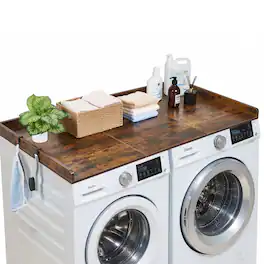 VEVOR - Washer Dryer Countertop,54 x 27.5 in Wooden Washer and Dryer Topper with Edge & 2 Hooks, Water-Resistant Laundry Machine - Brown