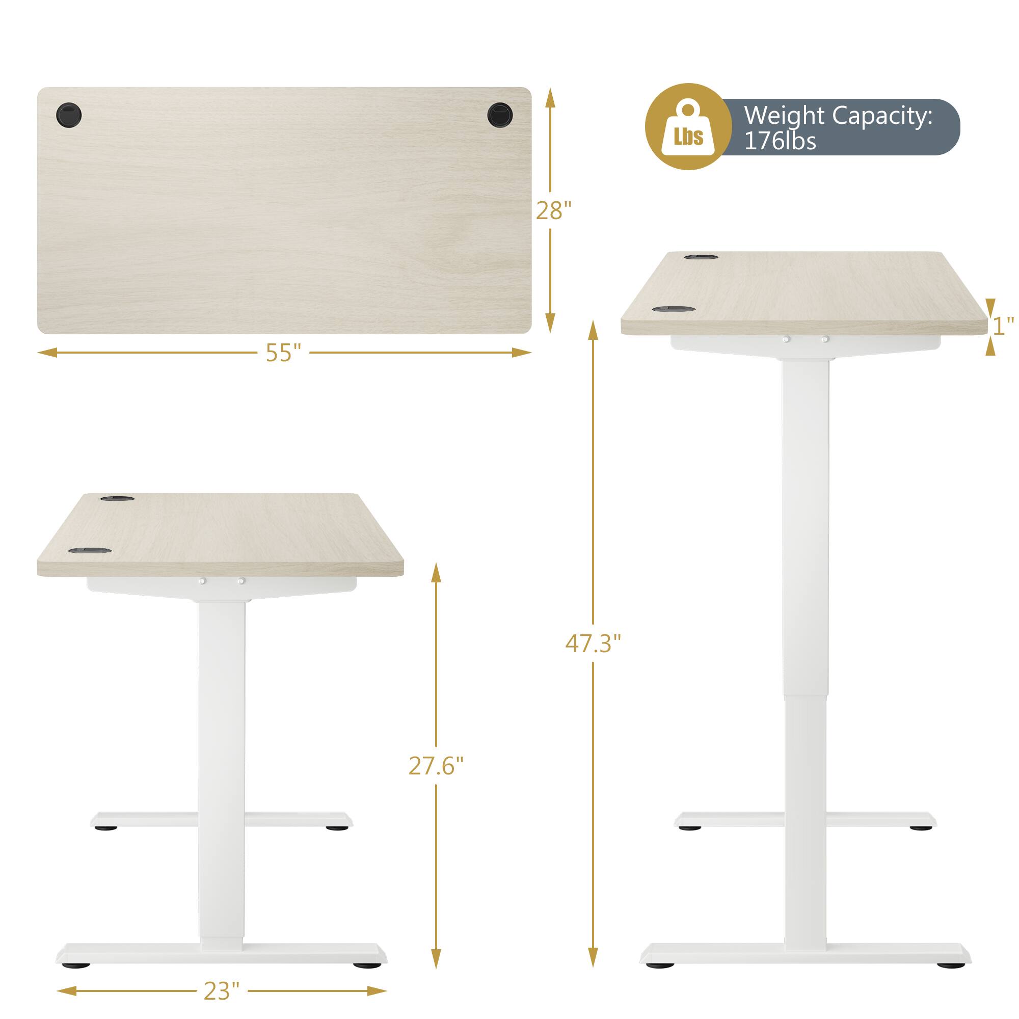 Lbs Weight Capacity: 176lbs  
28" 55" 1" 47.3" 27.6" 23"