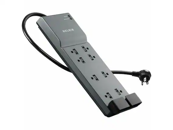 Front. Belkin - Belkin 8-Outlet Surge Protector 6ft Cord Right Angle Plug 3550J Telephone Protection Grey (3-pack) Model BE108200-063PK - Grey.