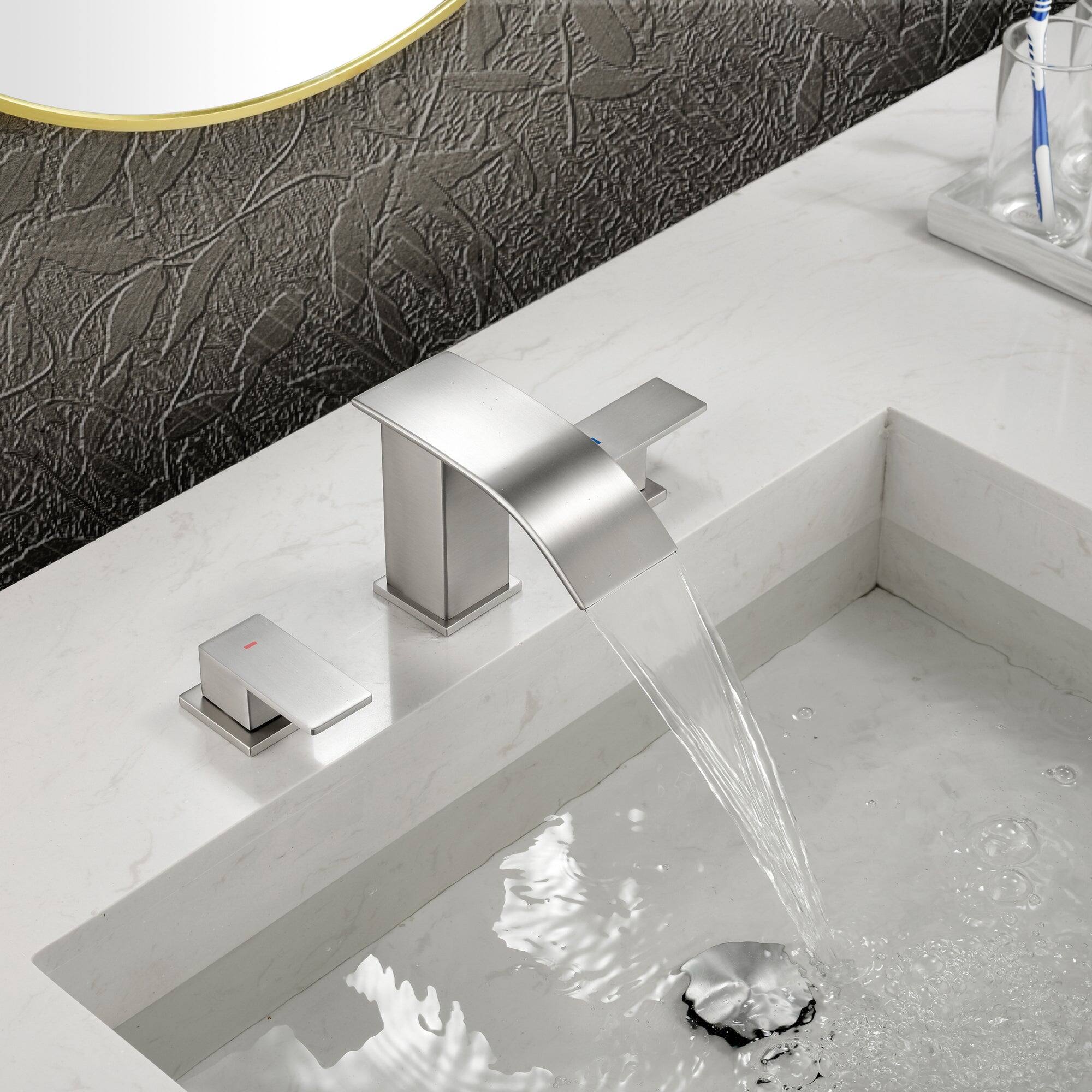 Alt View 1. Boyel Living - Brushed Faucet SUS304 Waterfall Spout cUPC Quick Connect Dual Handle Pop Up Drain - Brushed Nickel.