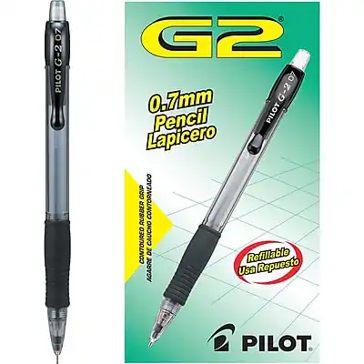 07 G-2 PILOT G2 07 0.7mm G-2 Pencil PILOT Lapicero CRIP CONTORNEADO RUBBER CONTOURED CAUCHO 30 Refillable AGARRE Usa Repuesto PILOT
0.7mm Pencil Lapicero
Refillable Usar Repuesto
PILOT