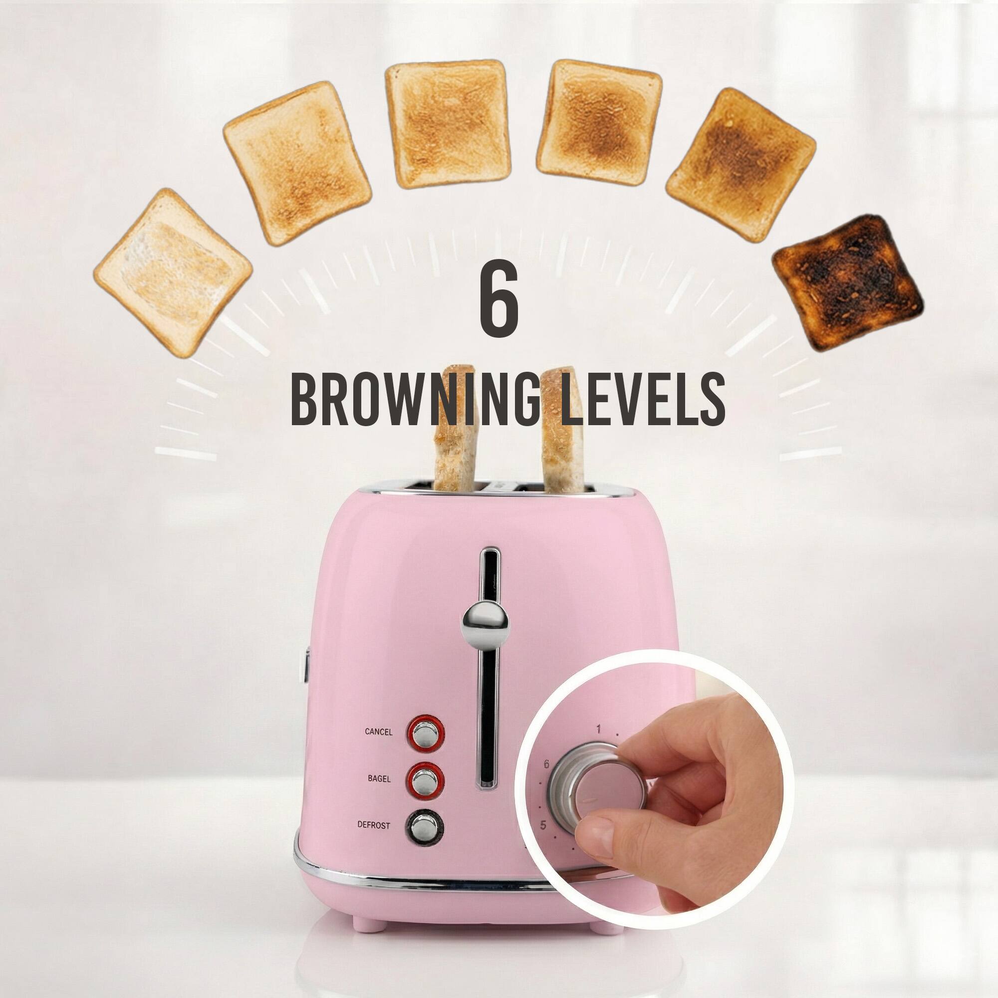 6 BROWNING LEVELS  
CANCEL - BAGEL - DEFROST