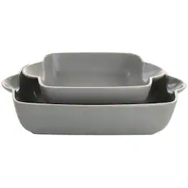 Gibson - Home Rockaway 2 Piece Stoneware Nesting Bakeware Set in Grey - Gray