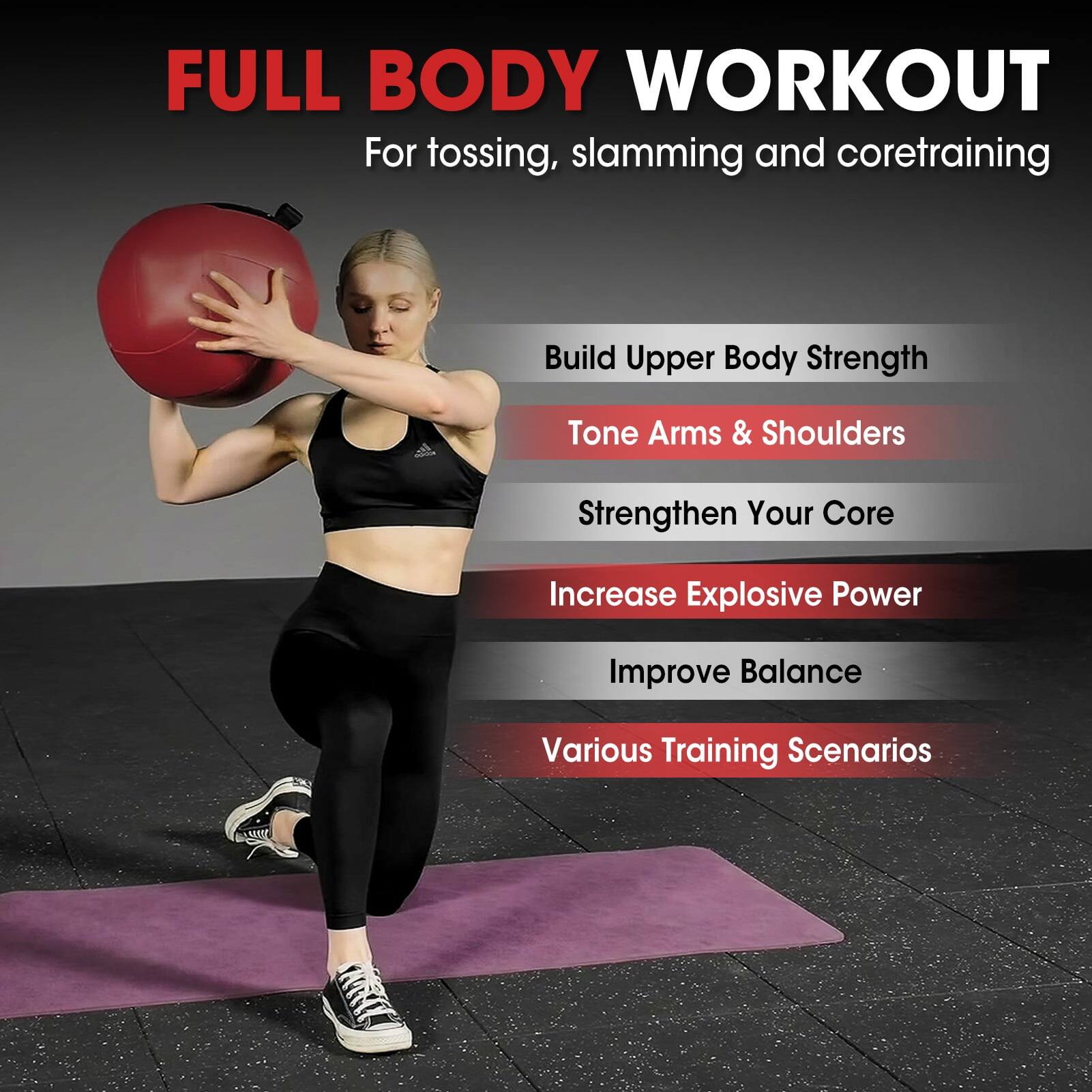 FULL BODY WORKOUT  
For tossing, slamming and coretraining  

- Build Upper Body Strength  
- Tone Arms & Shoulders  
- Strengthen Your Core  
- Increase Explosive Power  
- Improve Balance  
- Various Training Scenarios