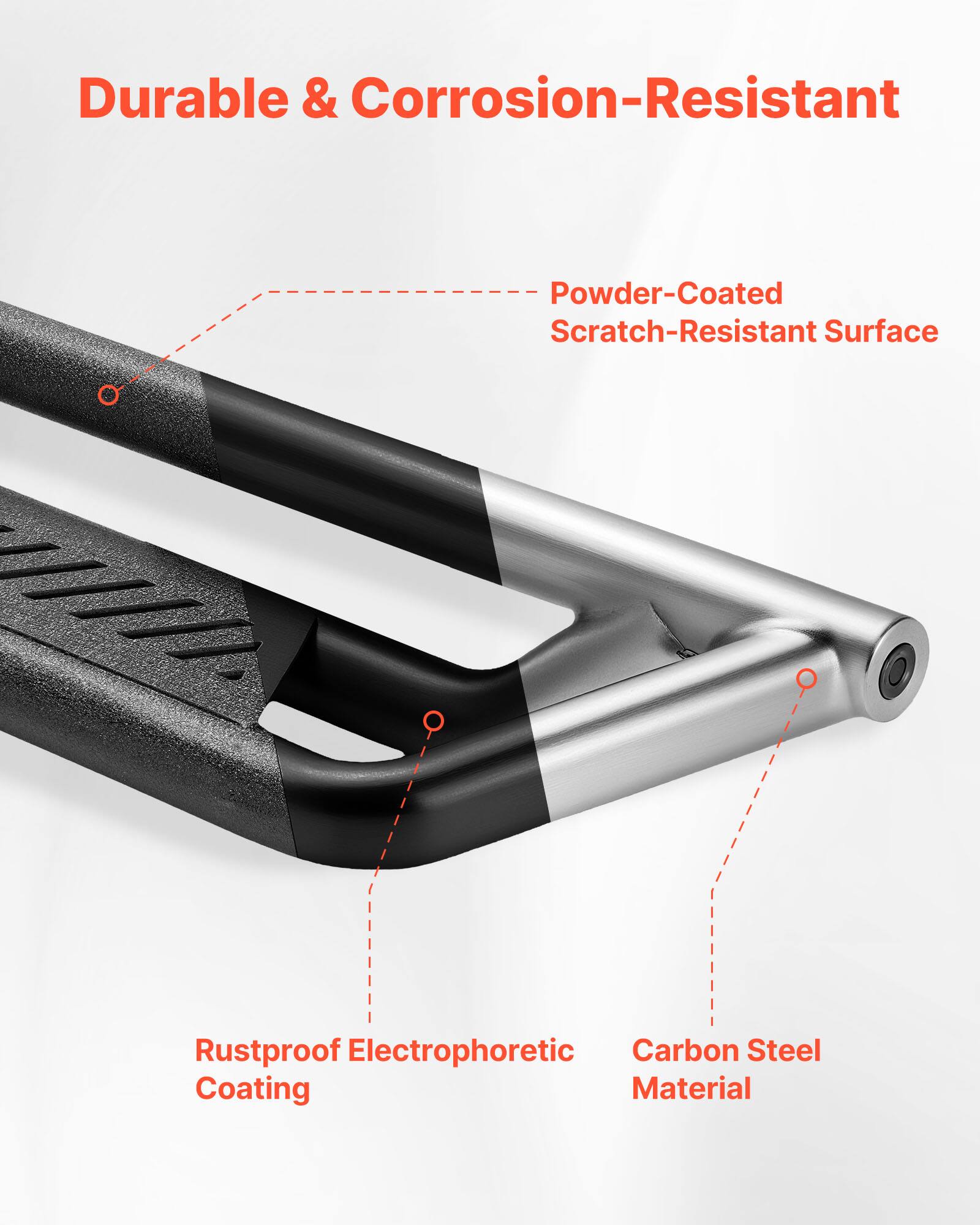 Durable & Corrosion-Resistant  
Powder-Coated Scratch-Resistant Surface  
Rustproof Electrophoretic Coating  
Carbon Steel Material