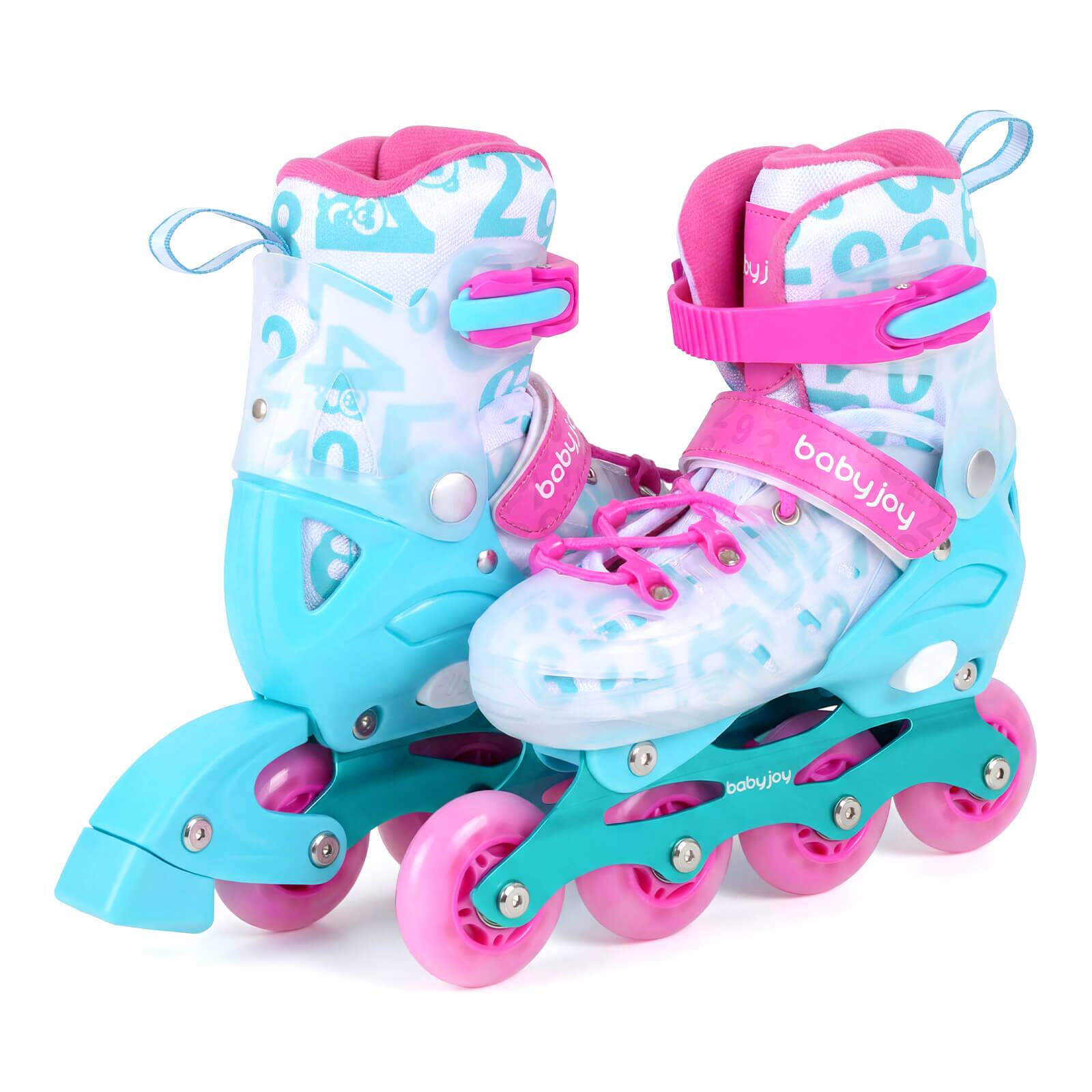 Costway - Kids Inline Skates for Boys Girls, 4-Size Adjustable Illuminating Roller Skates - Pink,Blue price history on PriceWatchPro