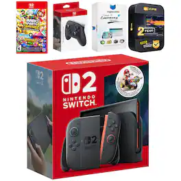 Switch 2 + Mario Kart World Bundle with Super Mario Party Jamboree, Pro Controller, MightySkins Code and 2 CPS - Nintendo Switch 2